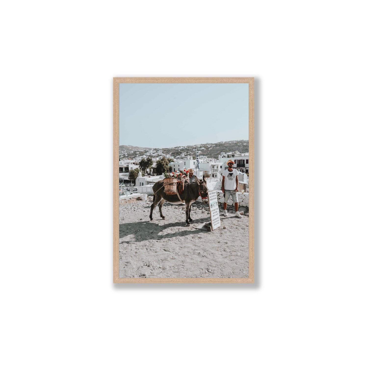 Let The Journey Begin Mykonos Greek island wall art Large full-bleed fine art print in natural oak frame