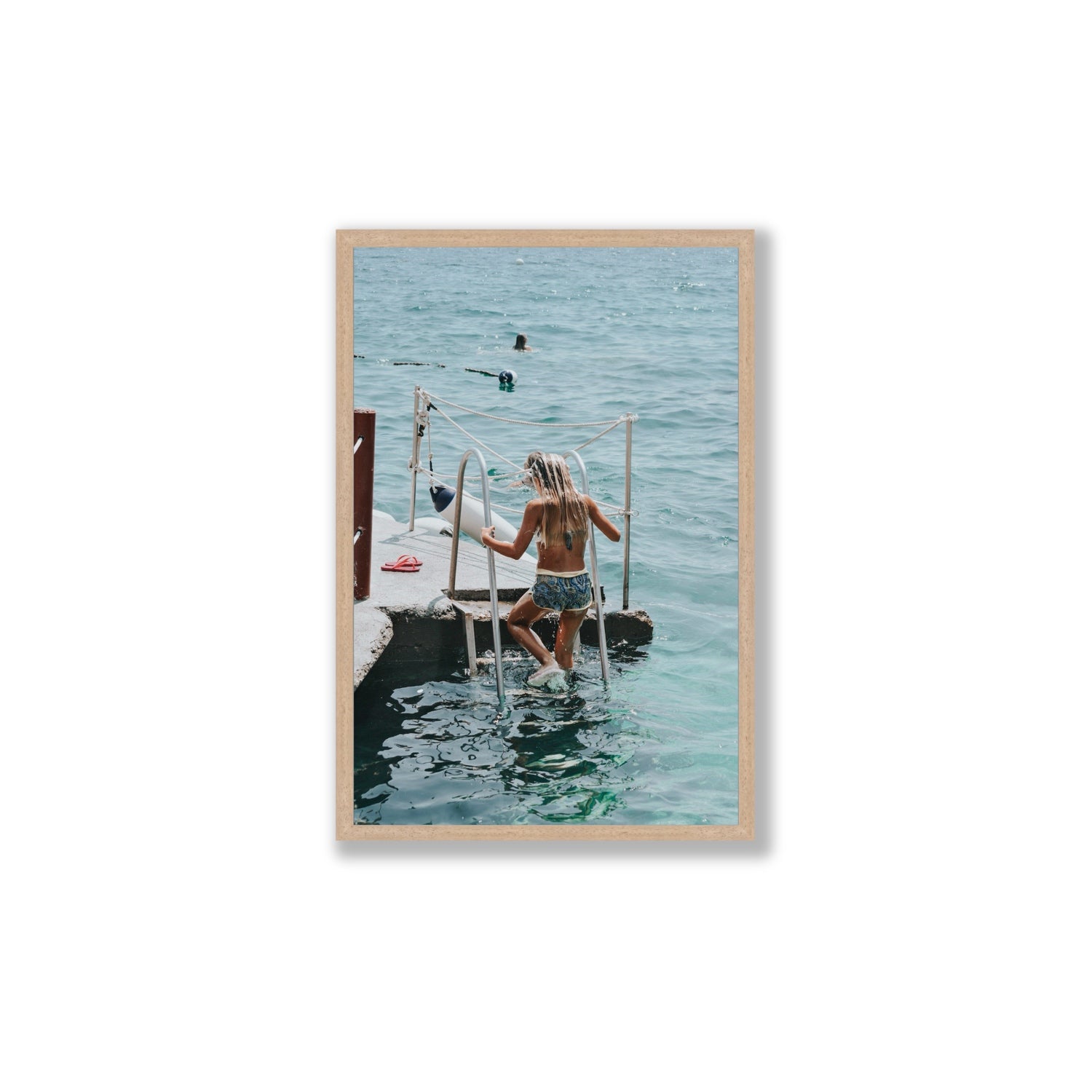 Little Mermaid Capri Mediterranean wall art Large full-bleed fine art print in natural oak frame