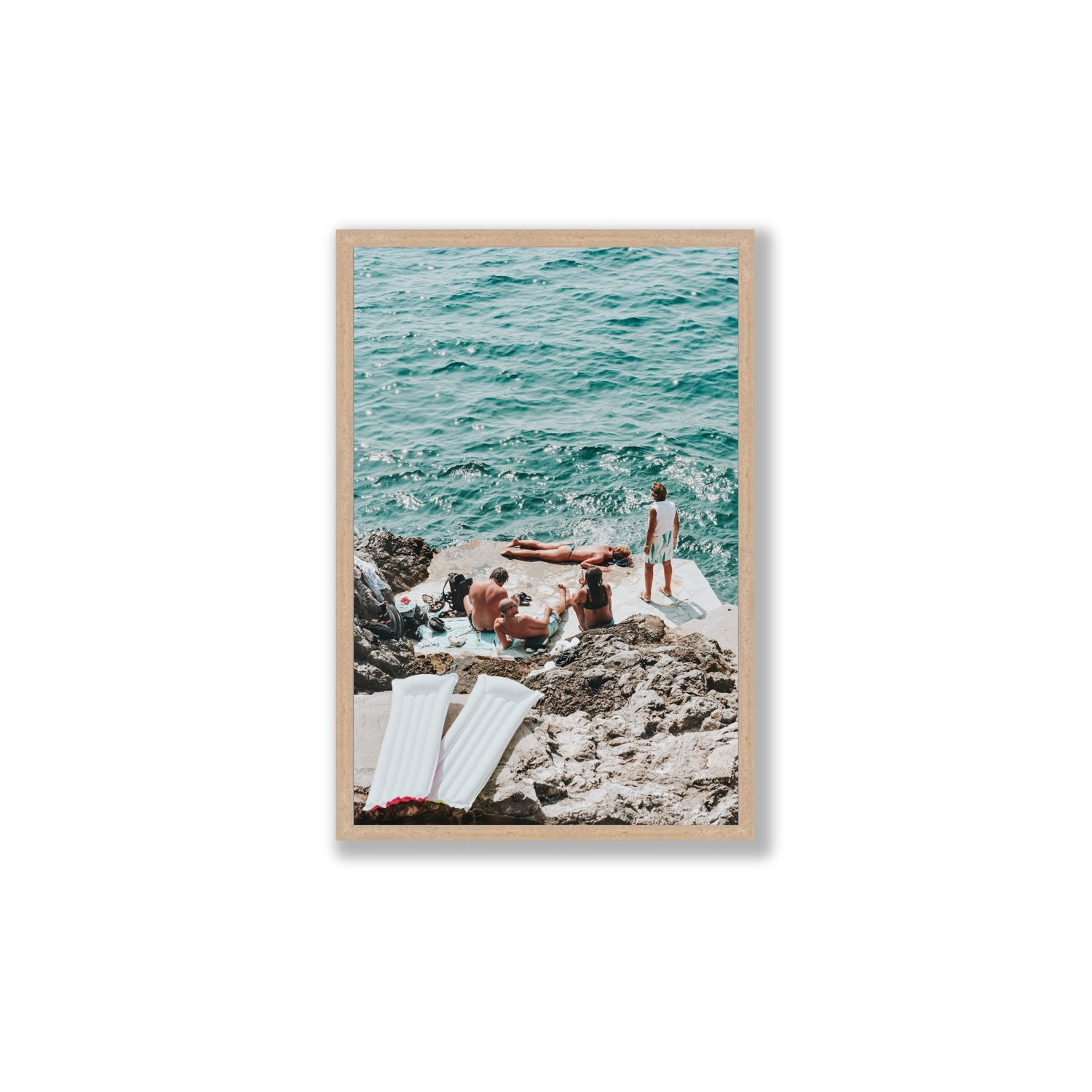 Gli Amici Praiano Amalfi Coast coastal wall art Large full-bleed fine art print in natural oak frame