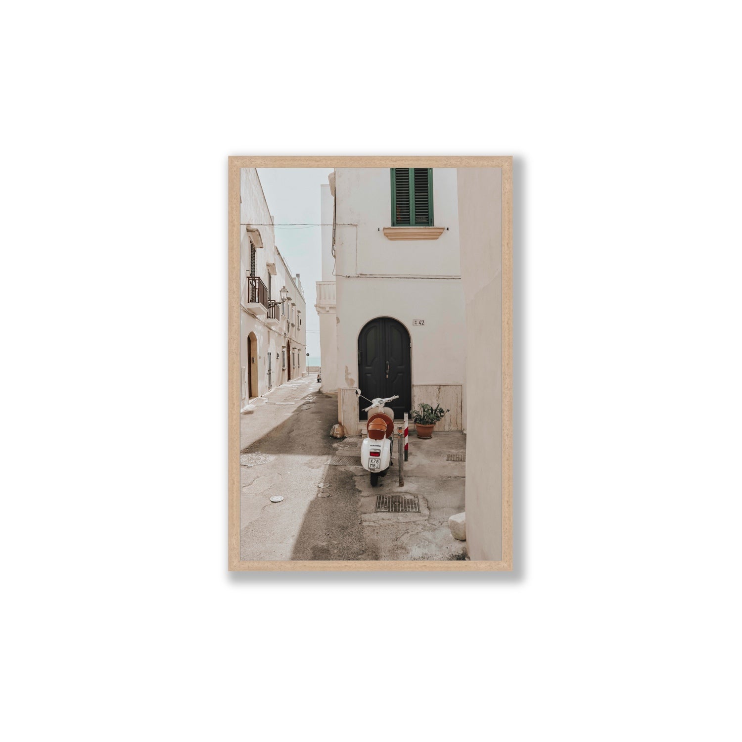 La Casa 42 Puglia Gallipoli Italian wall art Large full-bleed fine art print in natural oak frame
