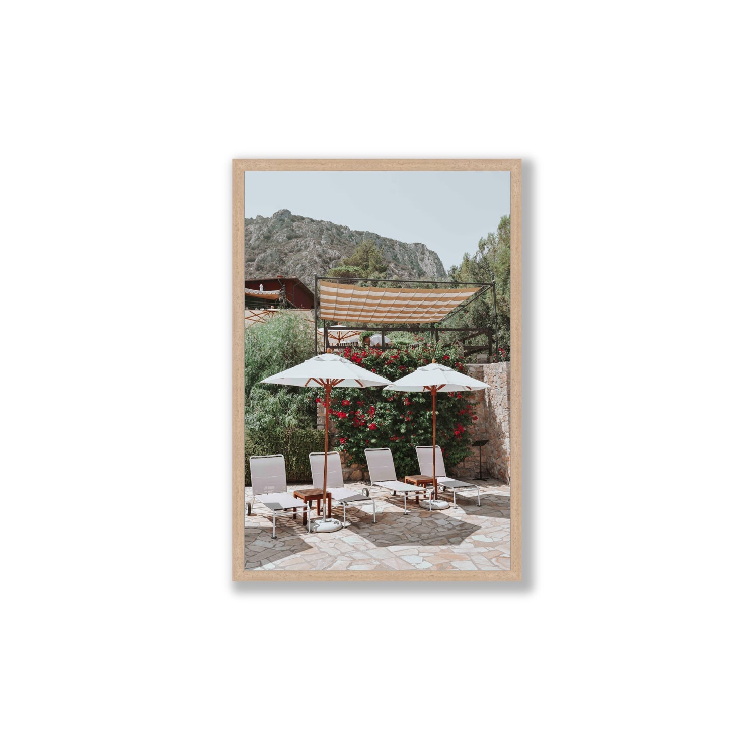 Shades of Leisure Tuscany coastal Italian wall art Large full-bleed fine art print in natural oak frame