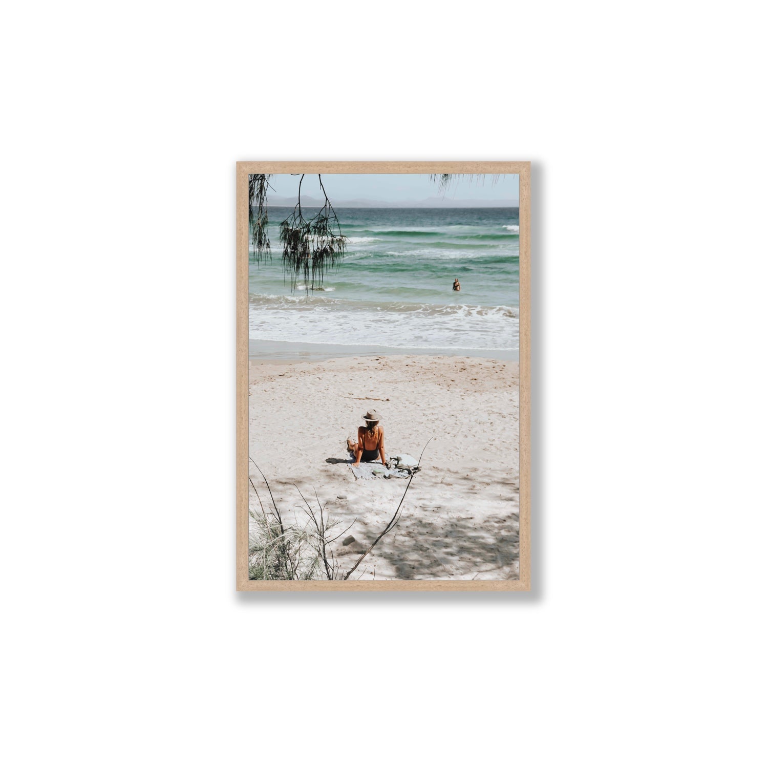 Take It Easy Byron Bay beach coastal decor wall art Large full-bleed fine art print in natural oak frame