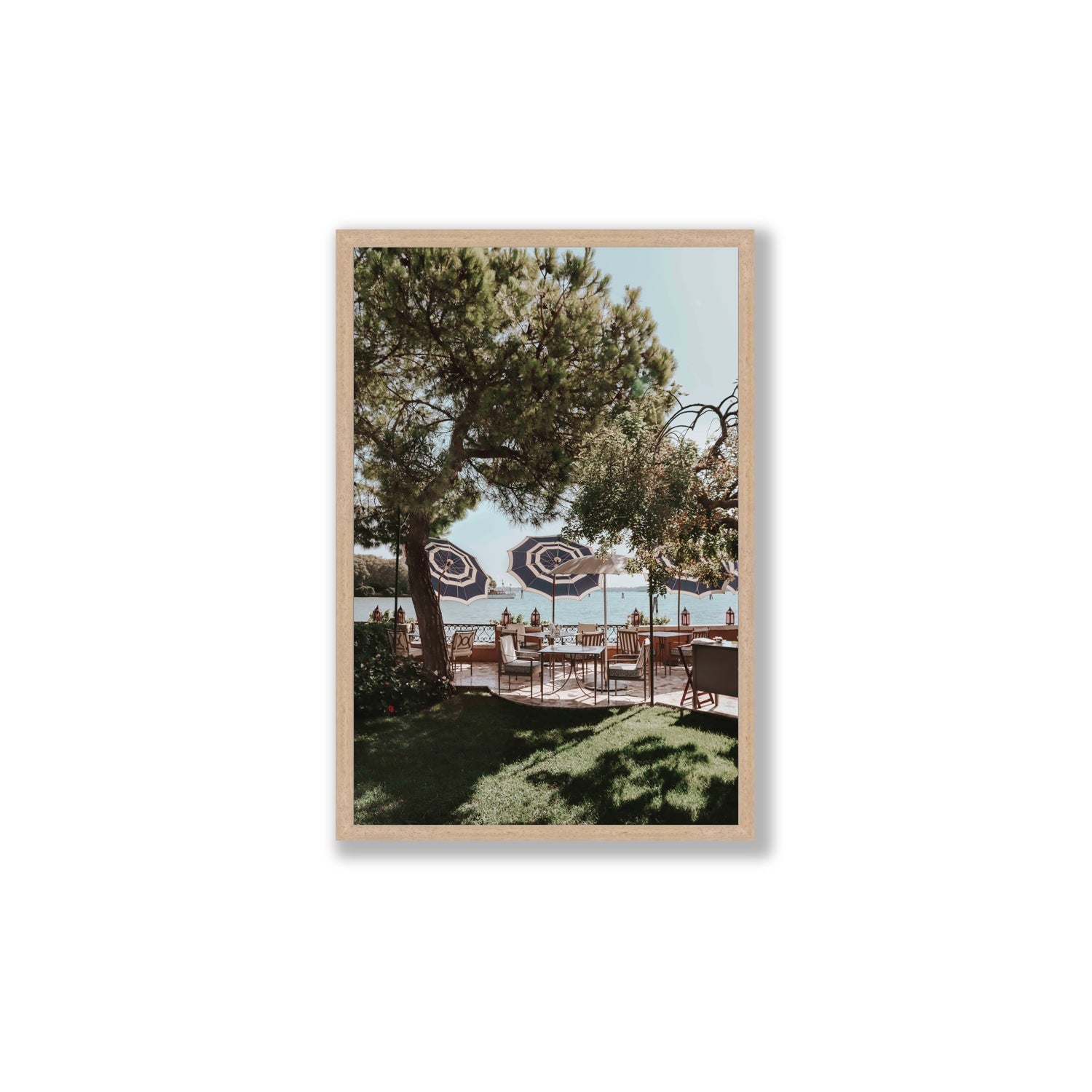 Tranquil Gardens Venice Italian wall art Large full-bleed fine art print in natural oak frame