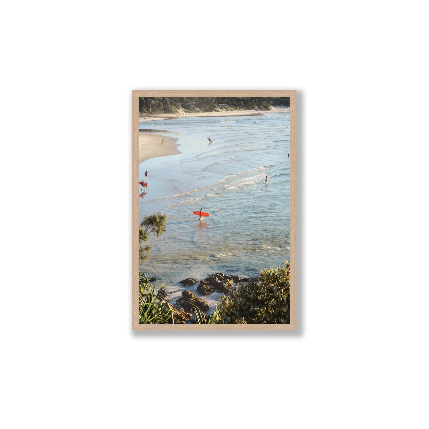 Seclusion Byron Bay Surf coastal wall art Large full-bleed fine art print in natural oak frame