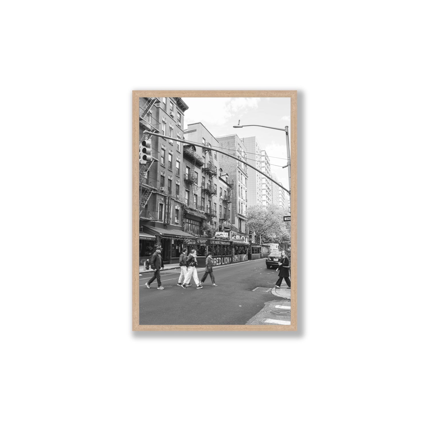 Spectral Streets New York NYC Black & White wall art Large full-bleed fine art print in natural oak frame