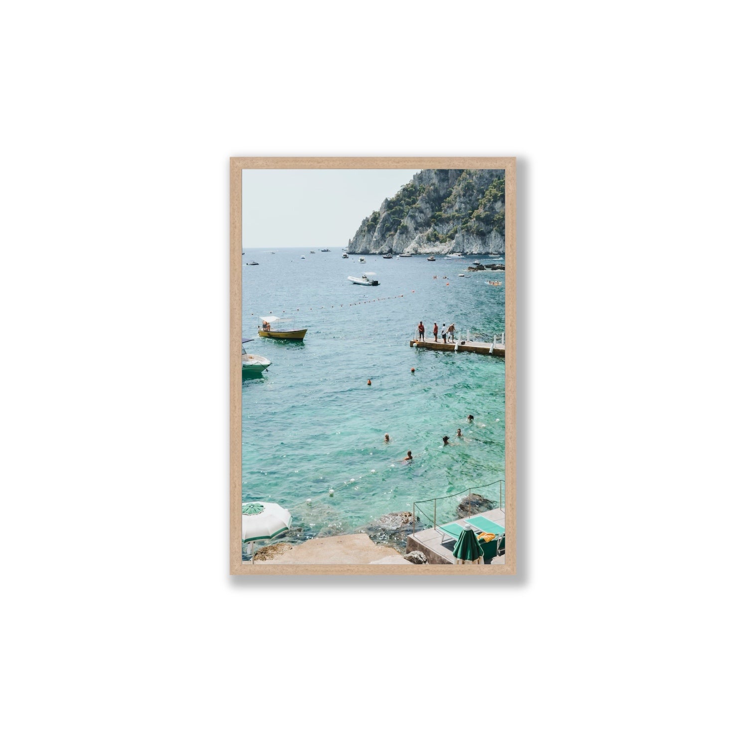 Delizia Pomeridiana Capri coastal wall art Large full-bleed fine art print in natural oak frame