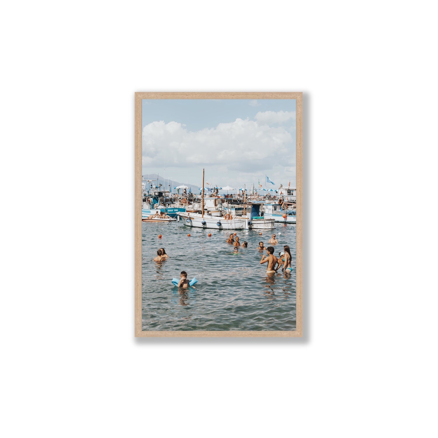 Vacanze Italiane Sorrento Italian coastal wall art Large full-bleed fine art print in natural oak frame