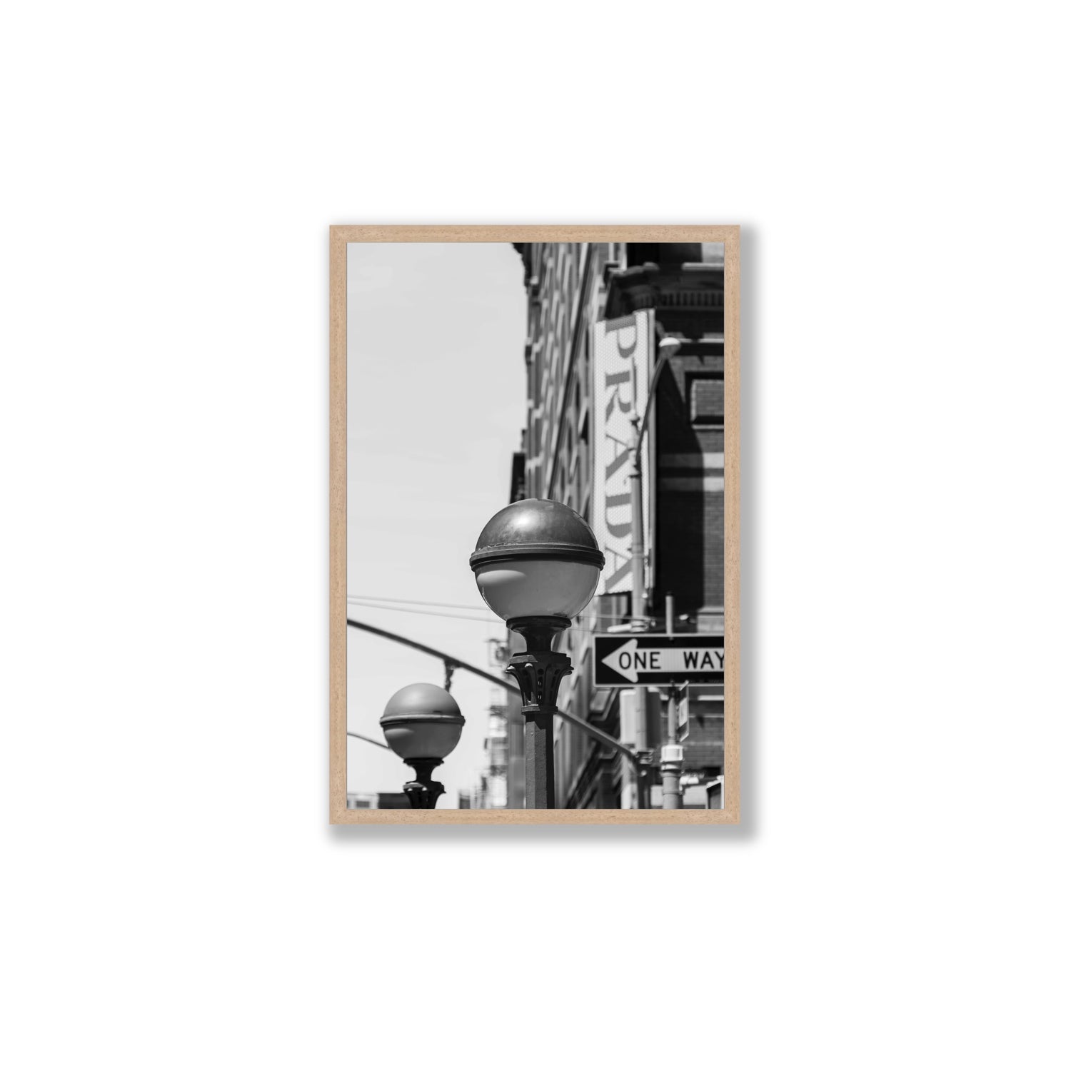 Subway Style New York NYC Black & White wall art Large full-bleed fine art print in natural oak frame