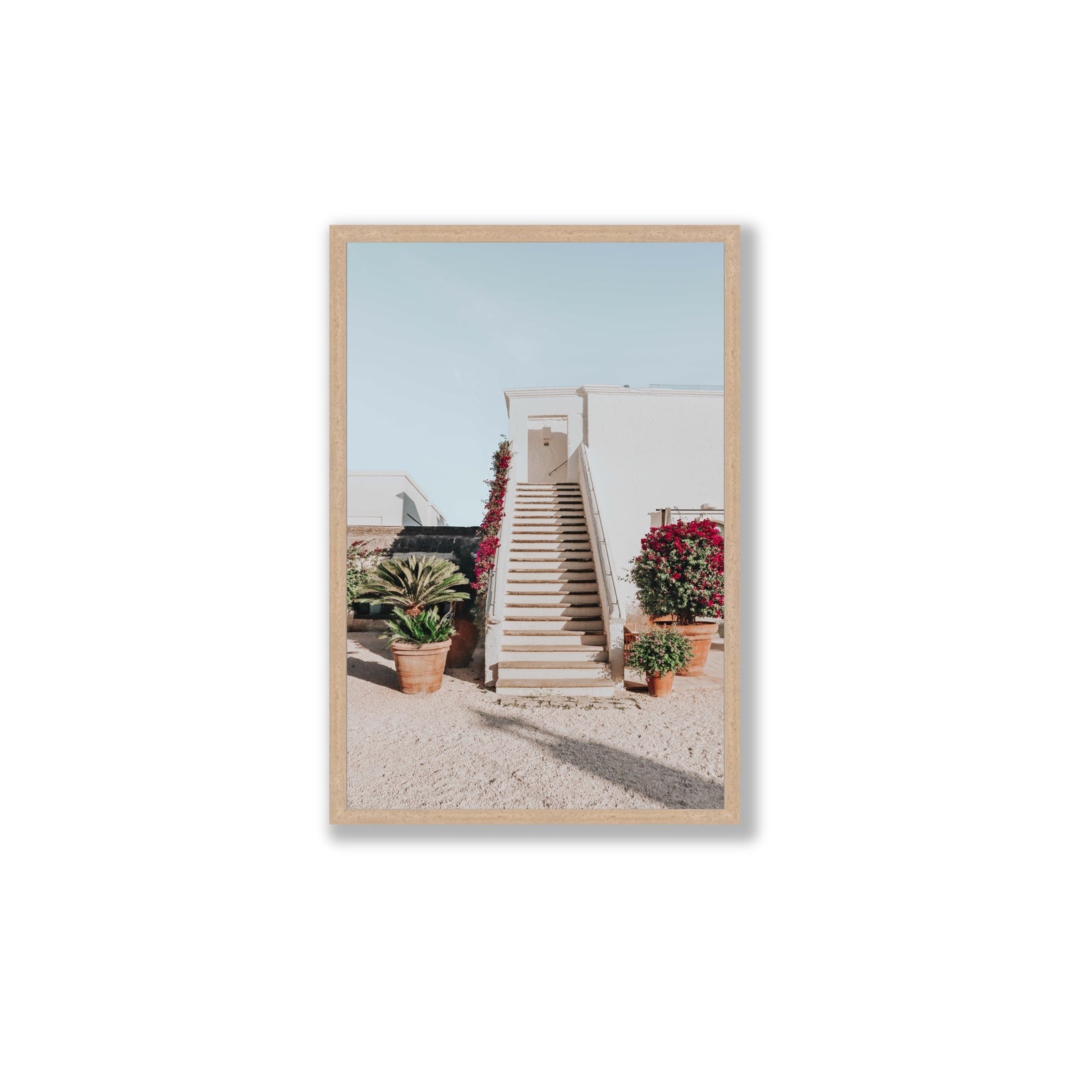 Tranquil Ascent Puglia Italian wall art Large full-bleed fine art print in natural oak frame