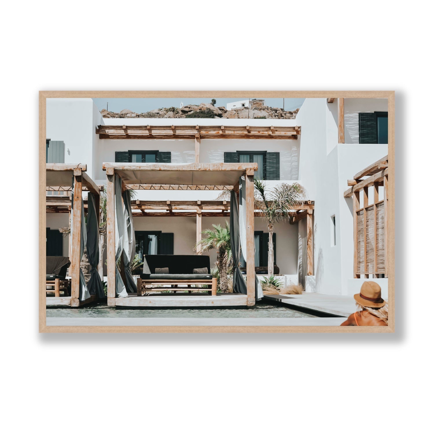 Dream Villa fine art print, Mykonos, Greece, Statement, Natural Oak Frame · Full Bleed, Fine Art Print