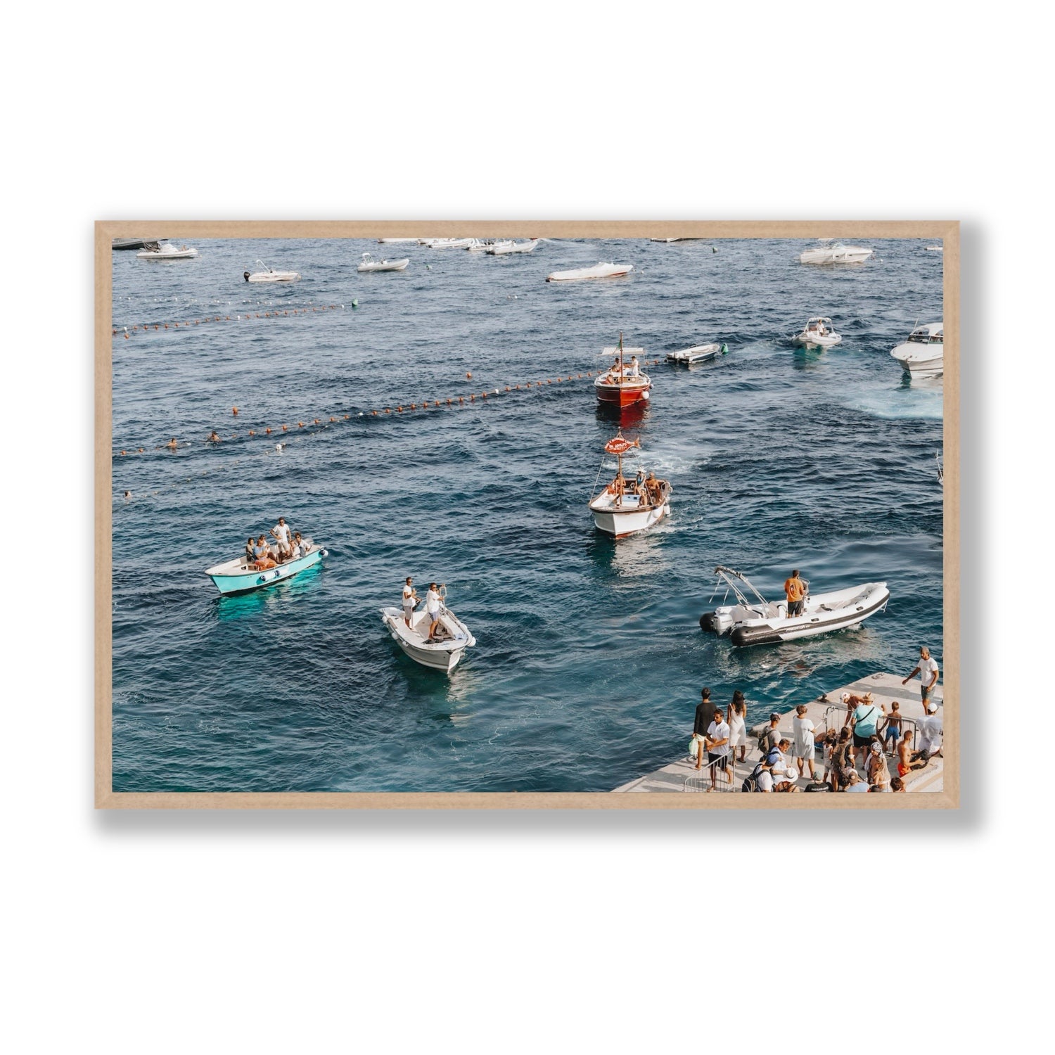 Nautical Parade Positano wall art Statement full-bleed fine art print in natural oak frame