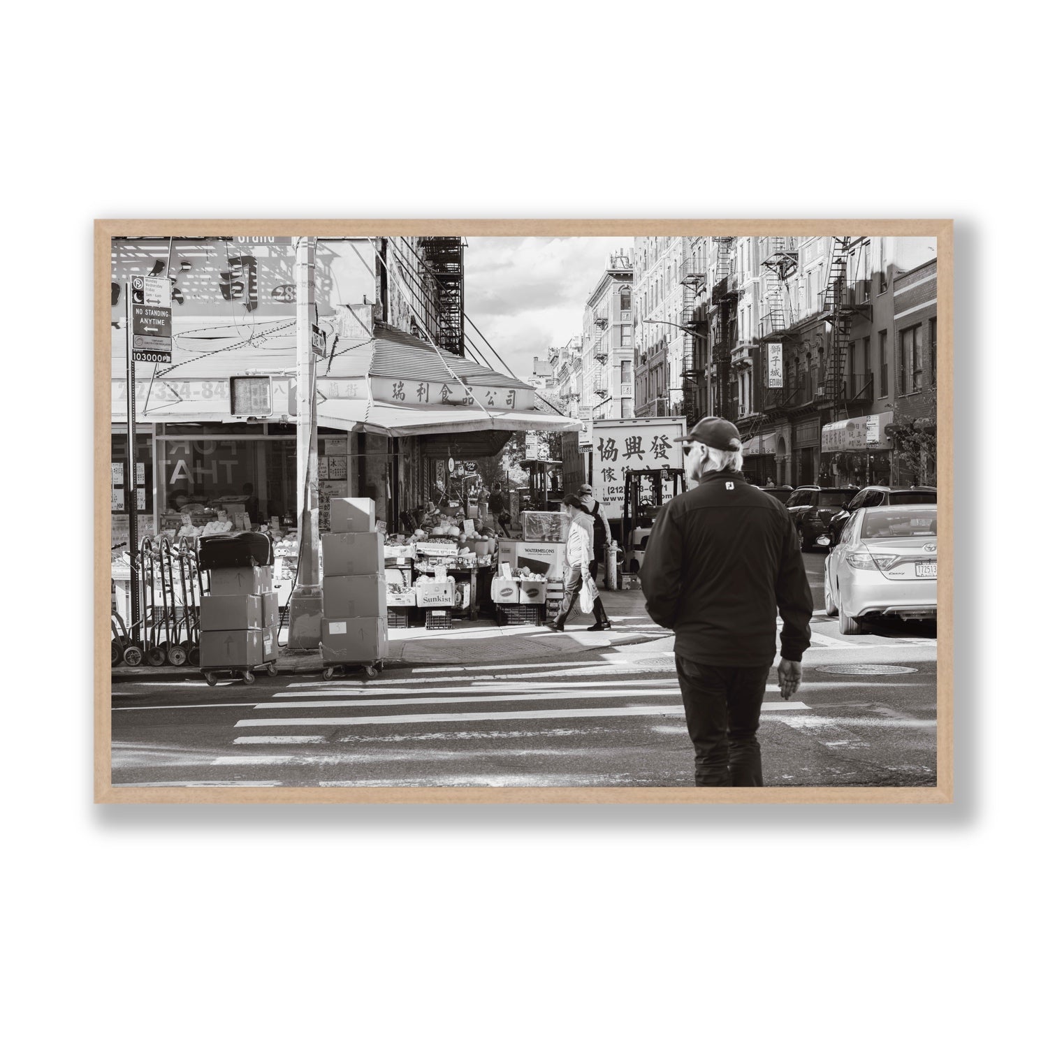 Chinatown New York NYC Street wall art Statement full-bleed fine art print in natural oak frame