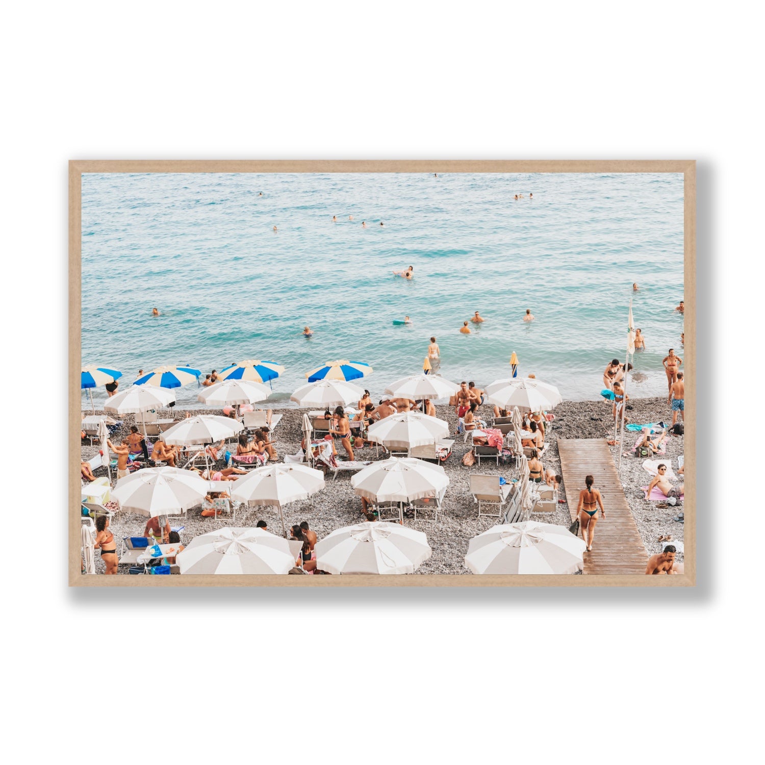 Dreamscape Amalfi Italian beach wall art Statement full-bleed fine art print in natural oak frame