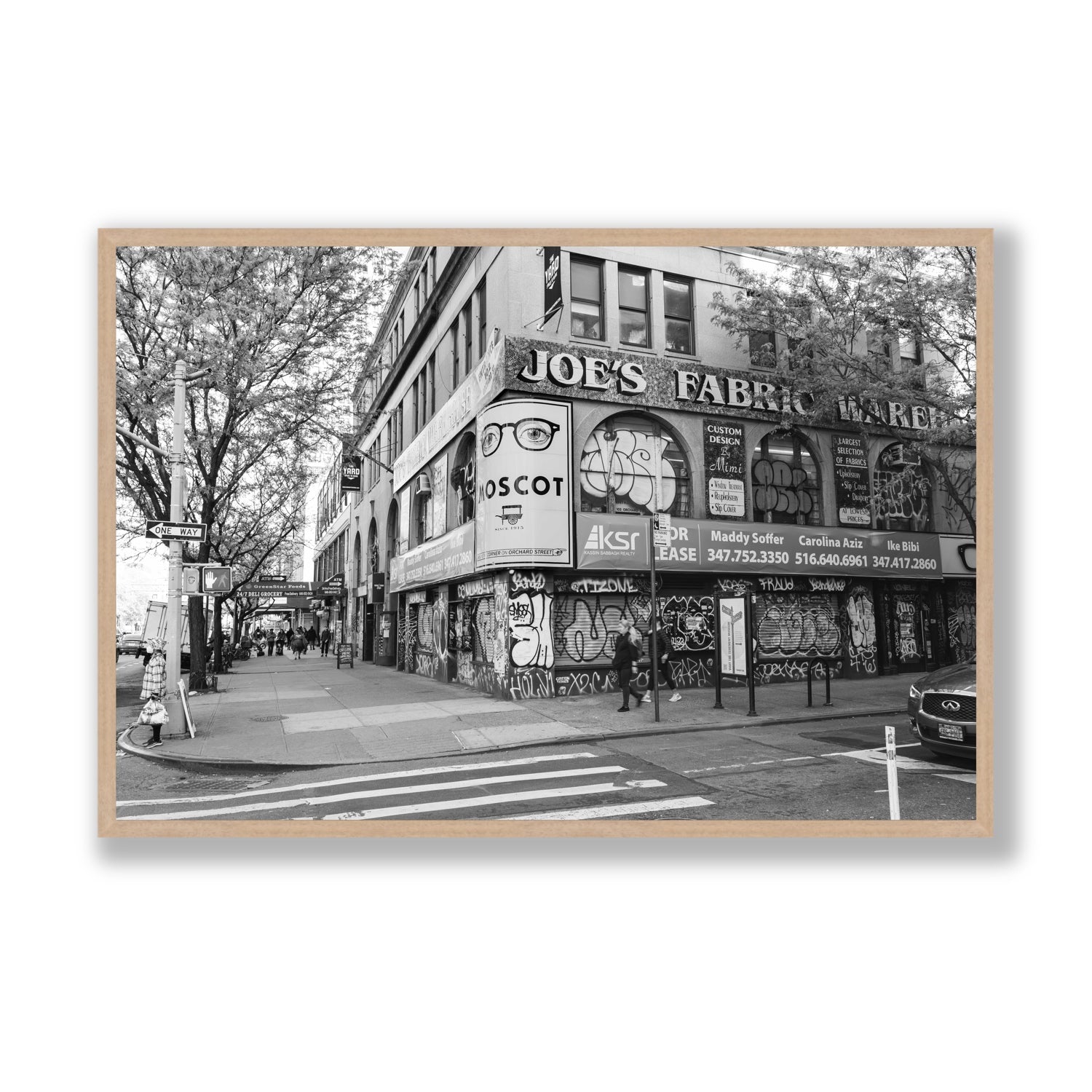 Wall Poetry New York NYC Black & White wall art Statement full-bleed fine art print in natural oak frame