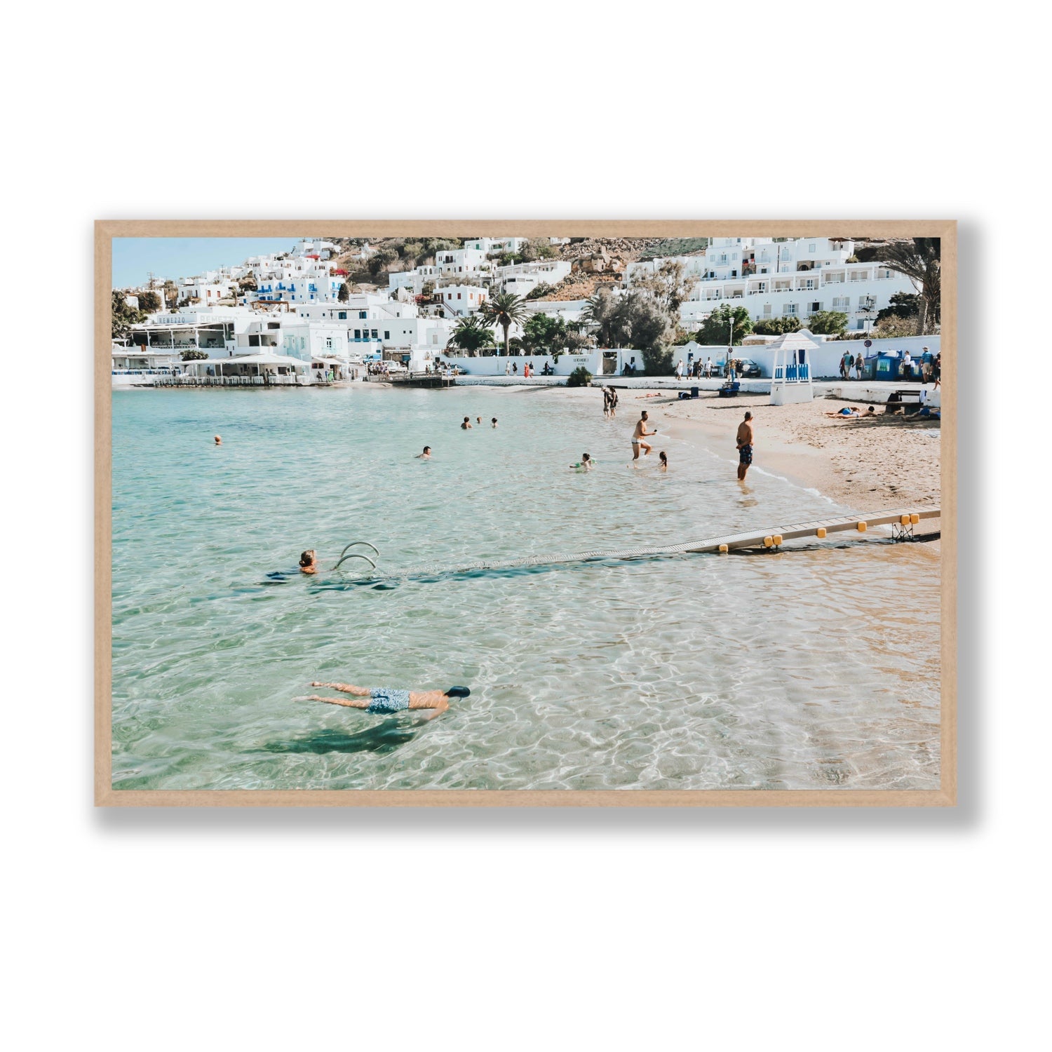 Bathe Yourself In Beauty Mykonos Greek island wall art Statement full-bleed fine art print in natural oak frame
