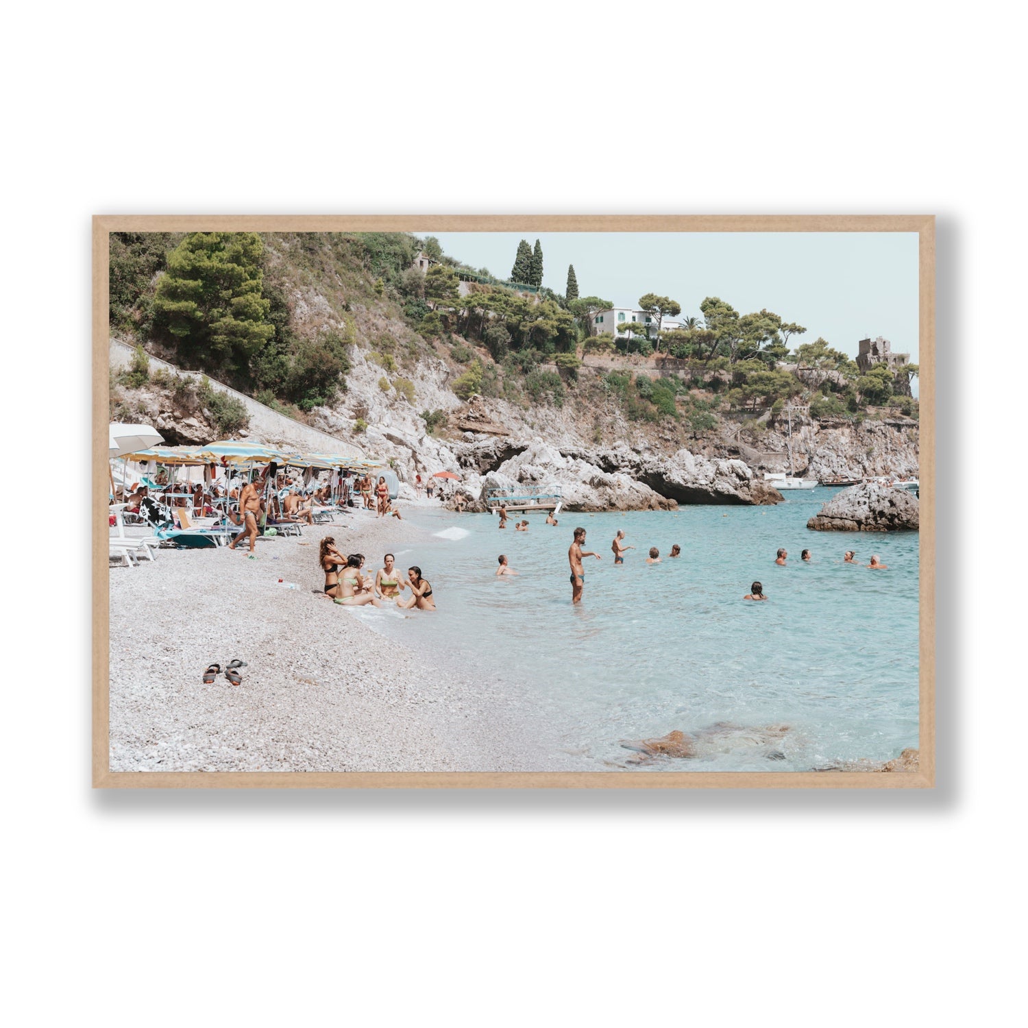 La Vacanza Amalfi Mediterranean wall art Statement full-bleed fine art print in natural oak frame