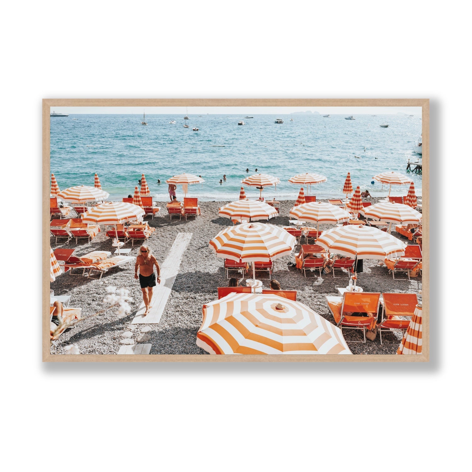 Shoreline Strut Positano wall art Statement full-bleed fine art print in natural oak frame