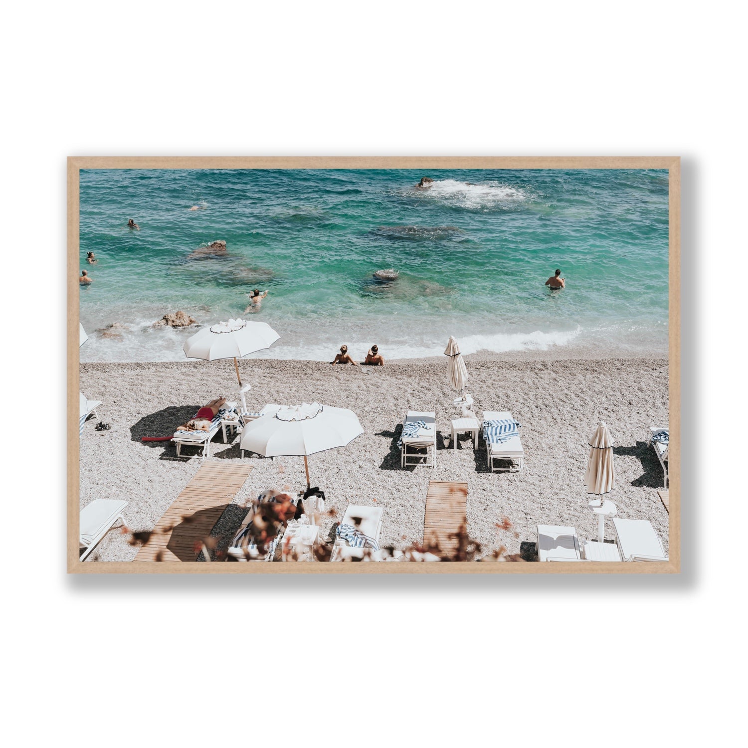 Amicizia Amalfi Italian beach wall art Statement full-bleed fine art print in natural oak frame