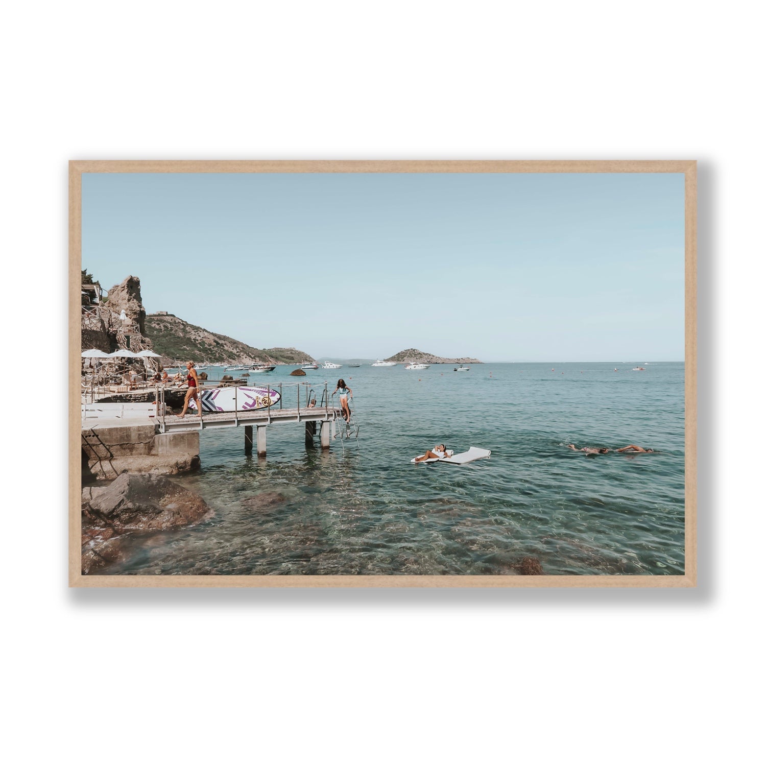Retro Glamour Tuscany coastal Italian wall art Statement full-bleed fine art print in natural oak frame