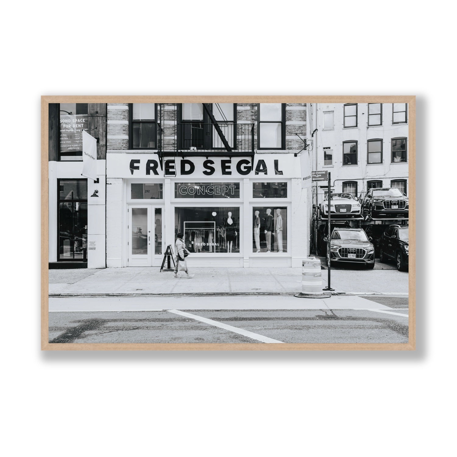 Noir York New York NYC Black & White wall art Statement full-bleed fine art print in natural oak frame