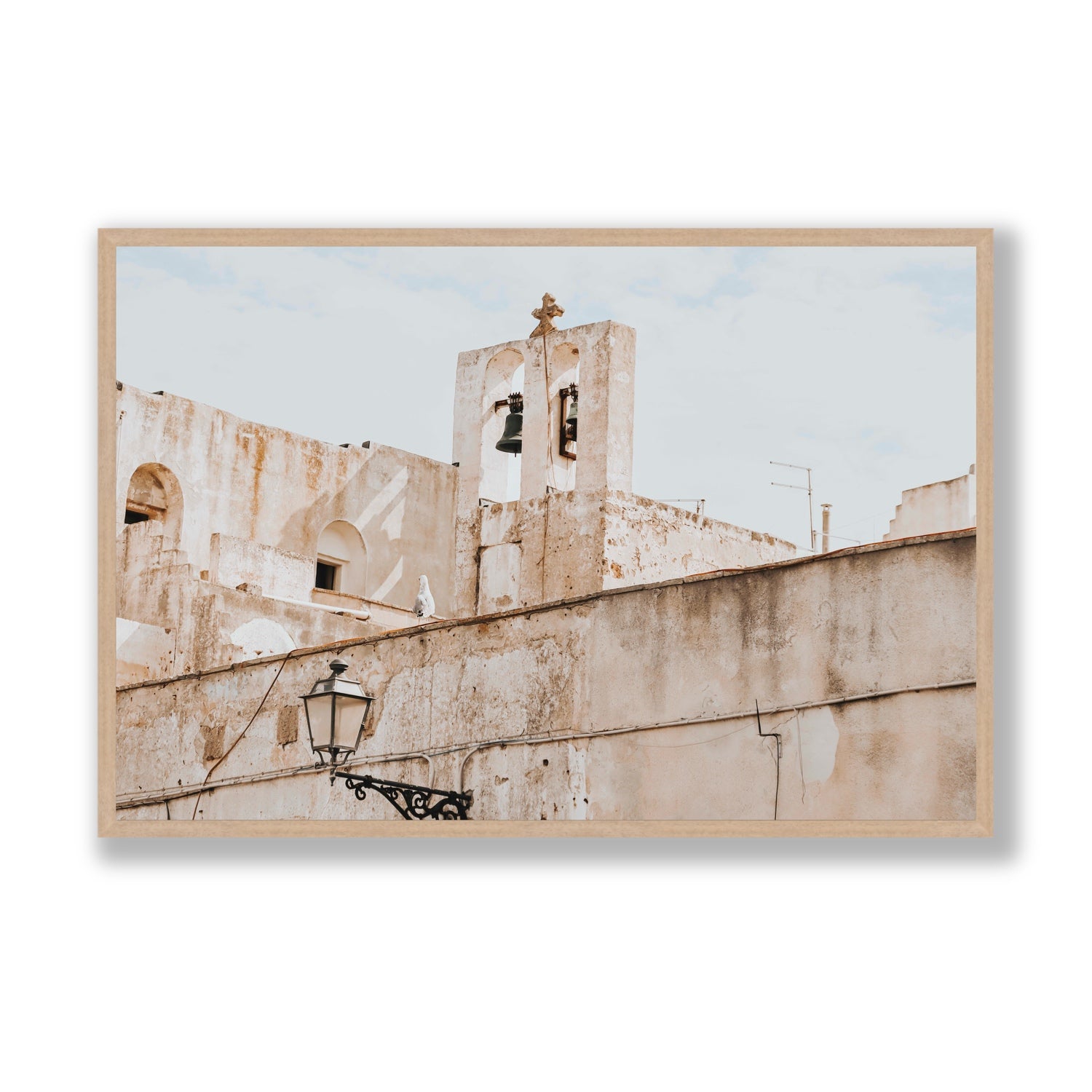 Ancient Bells Puglia Gallipoli Italian wall art Statement full-bleed fine art print in natural oak frame