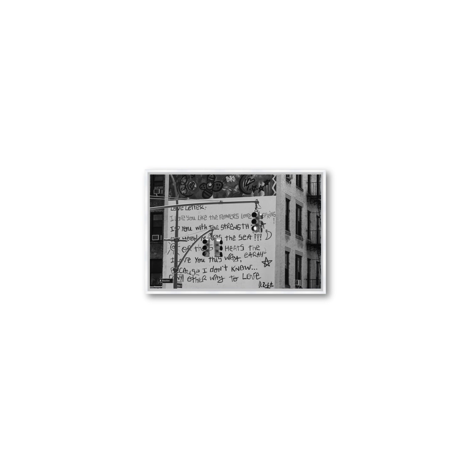 Love Letter New York NYC Black & White wall art Small fine art canvas in white float frame
