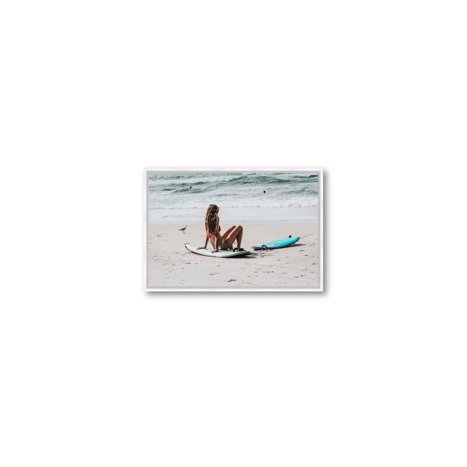 Ciao Bella Byron Bay Surf coastal wall art Small fine art canvas in white float frame