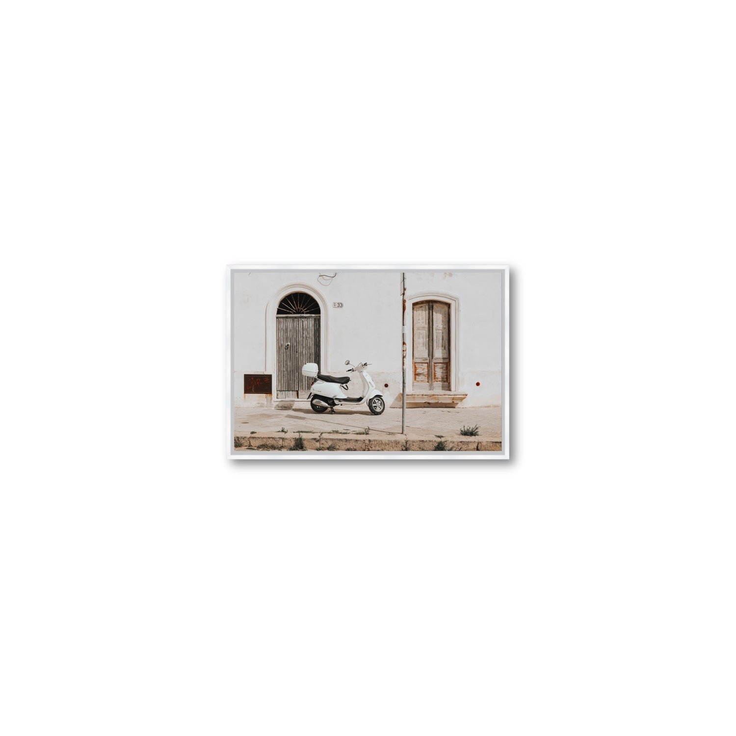 Vespa Nostalgia Puglia Italian wall art Small fine art canvas in white float frame