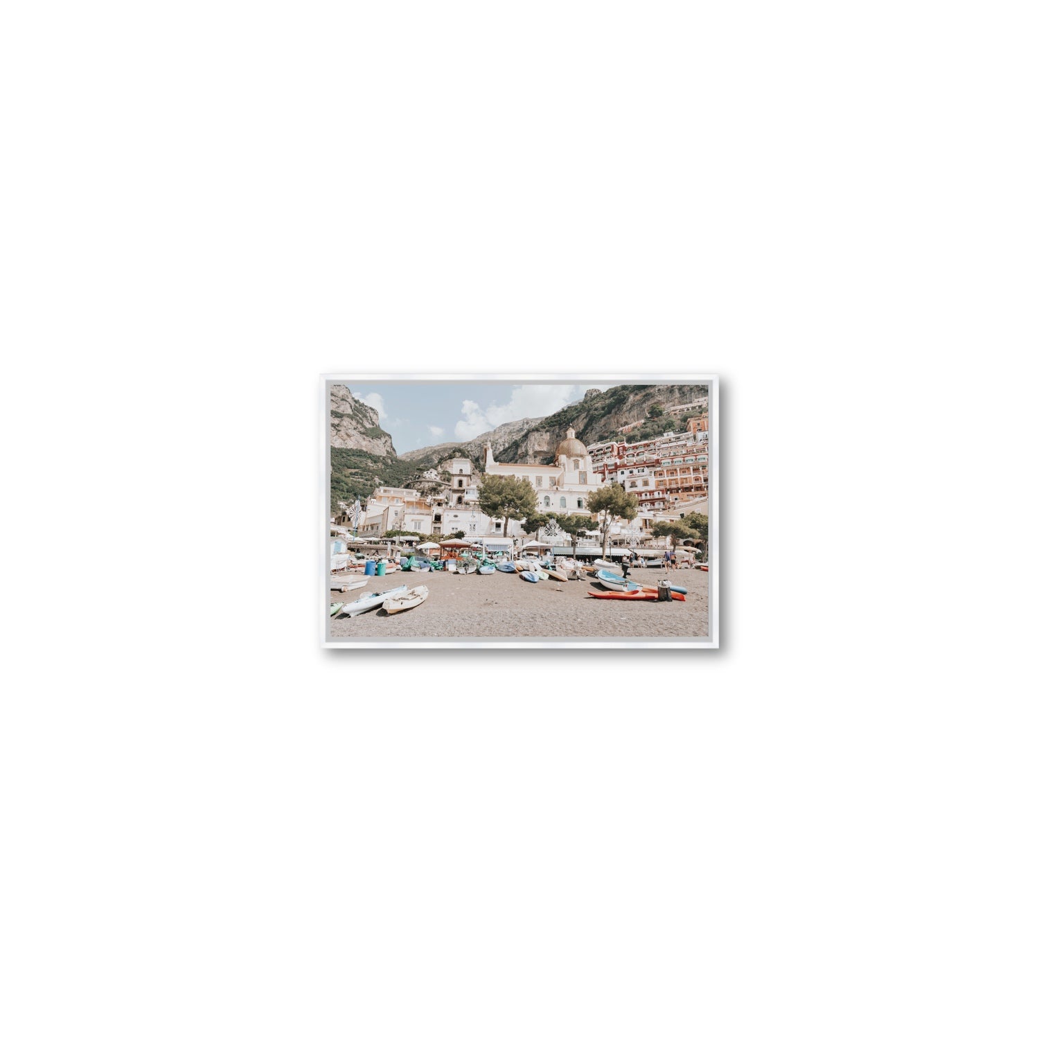 Pastel Paradise fine art print, Positano, Italy, Small, White Float Frame, Fine Art Canvas