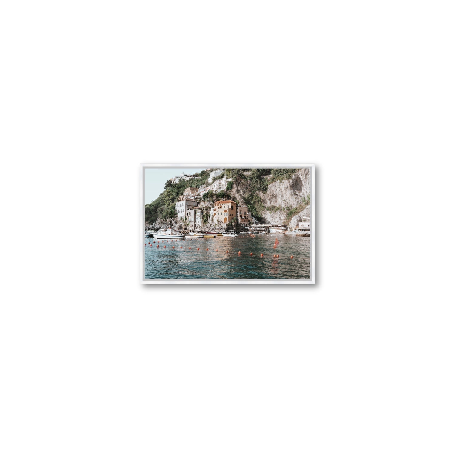 Amalfi Villas fine art print, Amalfi, Italy, coastal scenes artwork, Small, White Float Frame, Fine Art Canvas