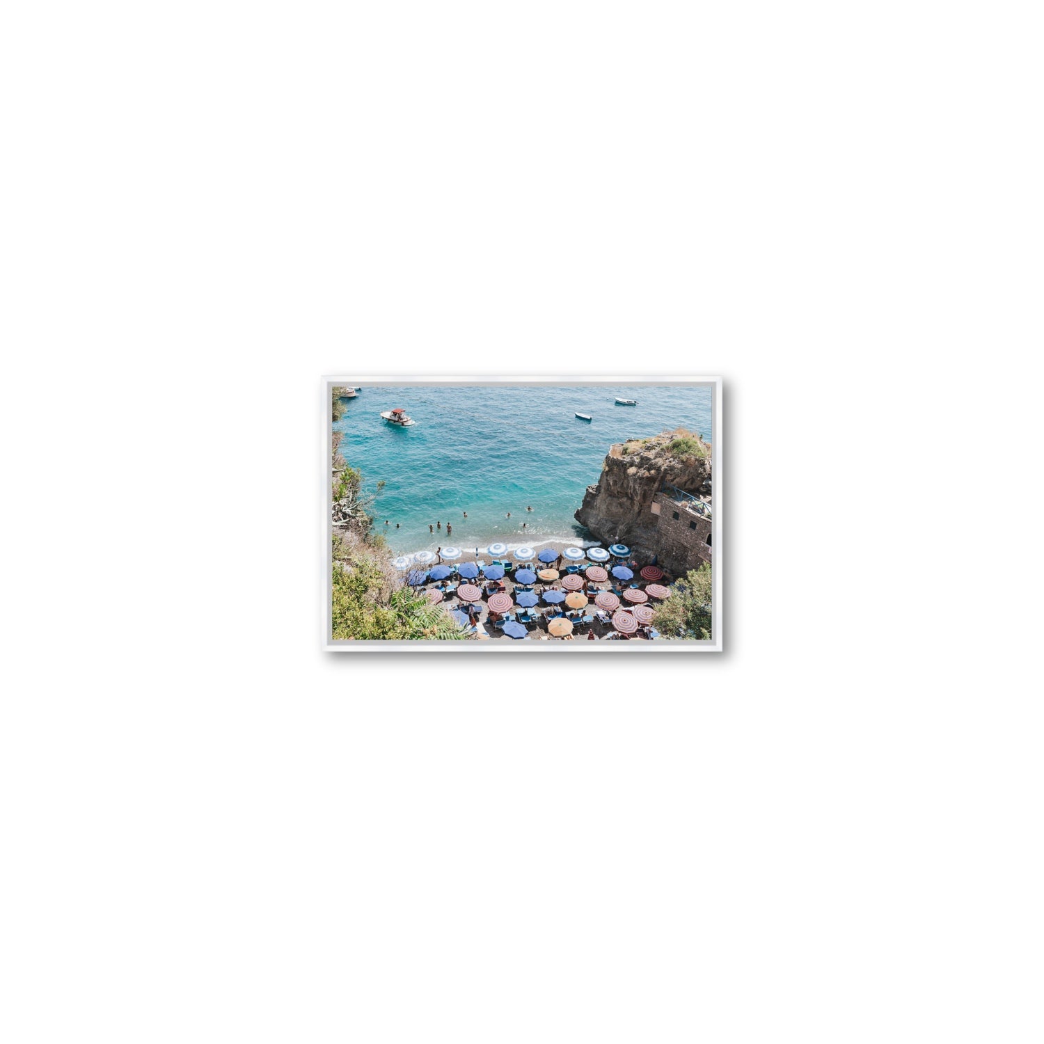 The Cove fine art print, Positano, Italy, Small, White Float Frame, Fine Art Canvas