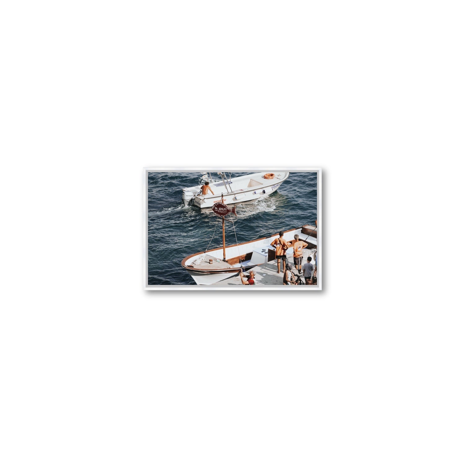 Water Taxi Positano wall art Small fine art canvas in white float frame
