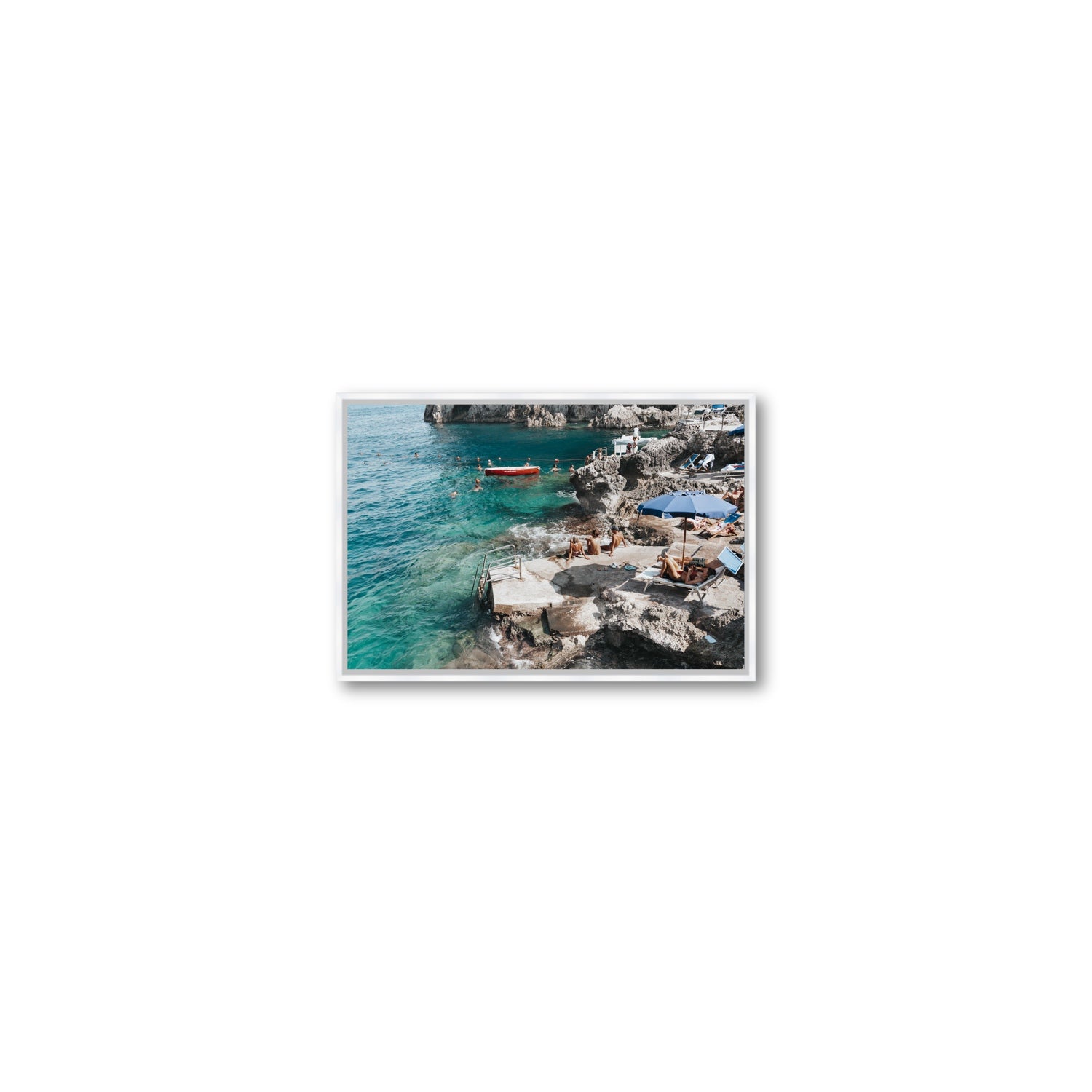 Serenity By The Sea Capri Mediterranean wall art Small fine art canvas in white float frame