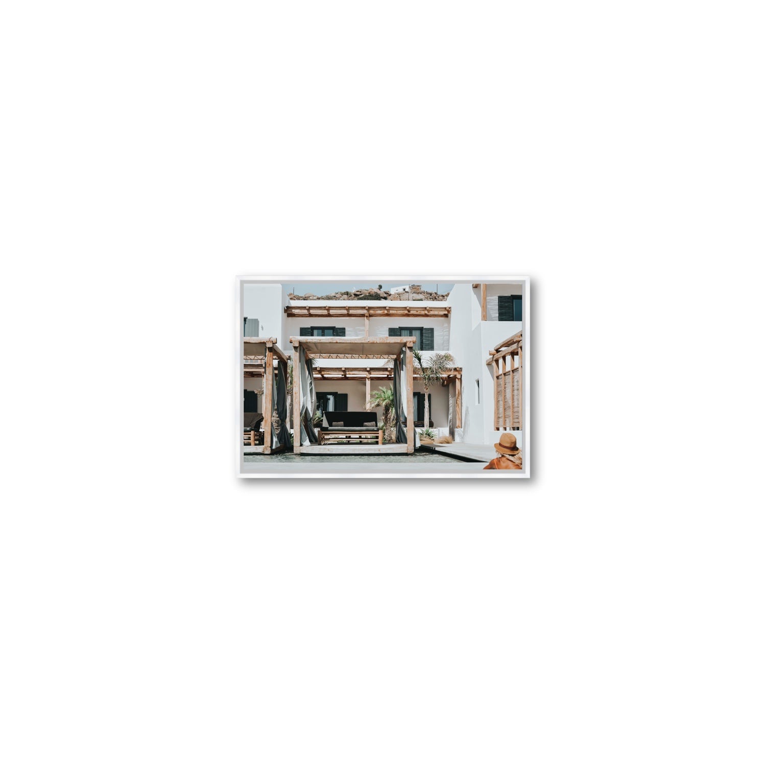 Dream Villa fine art print, Mykonos, Greece, Small, White Float Frame, Fine Art Canvas