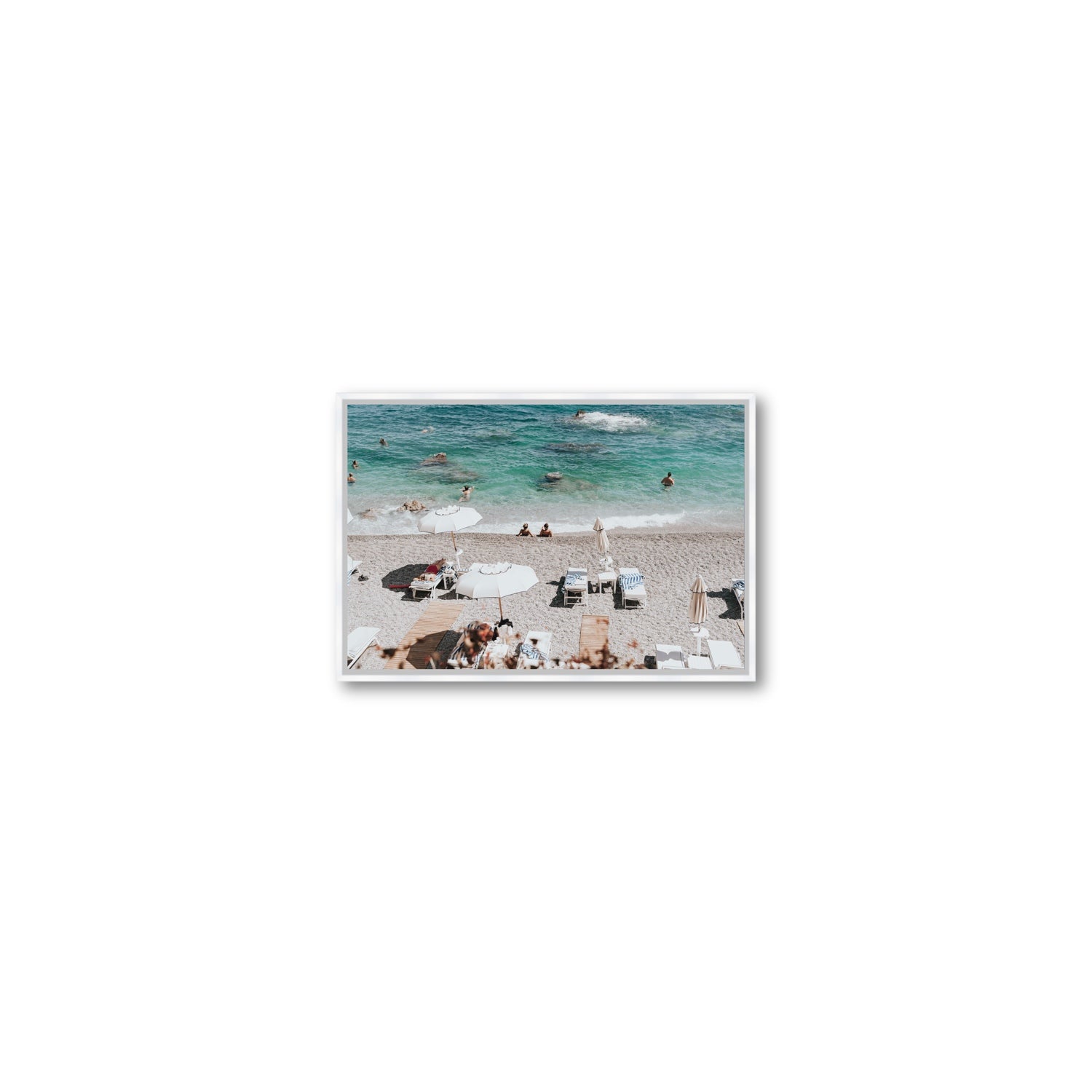 Amicizia Amalfi Italian beach wall art Small fine art canvas in white float frame