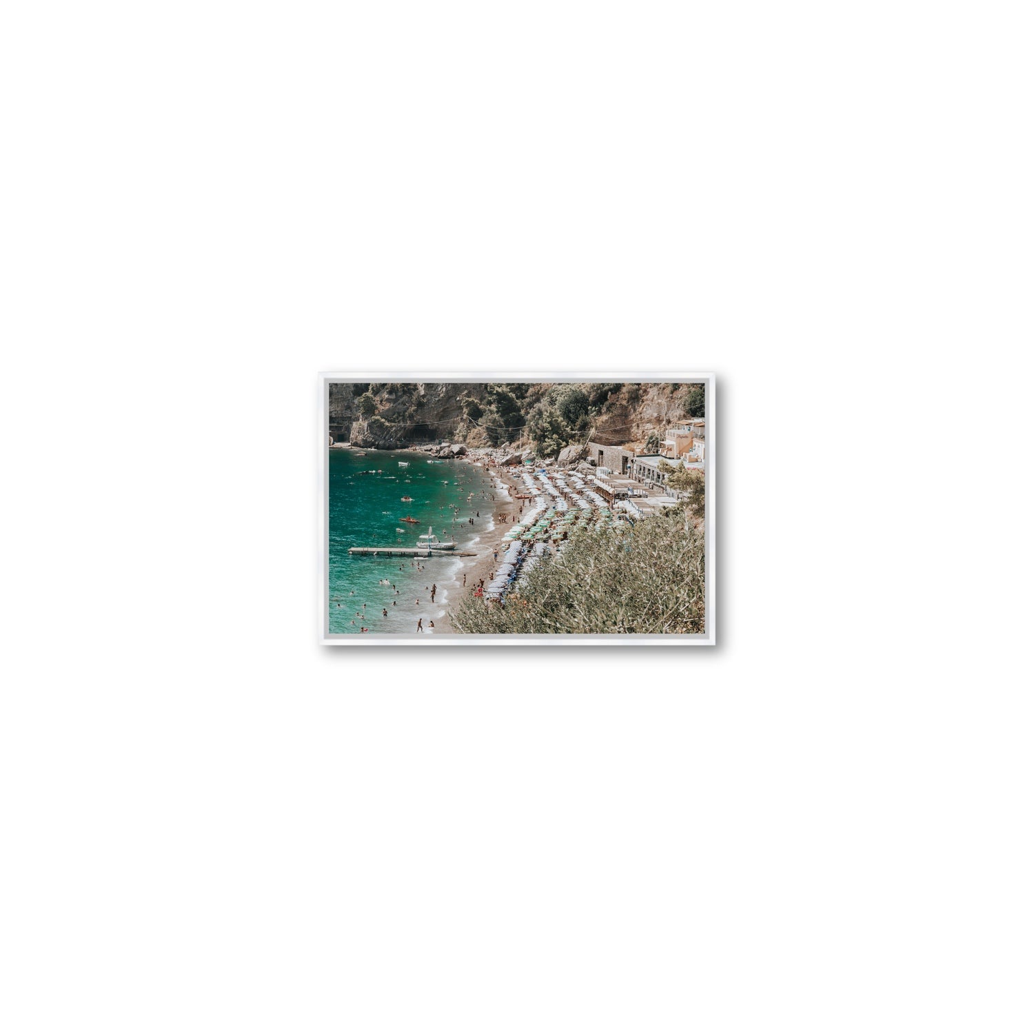 Fornillo Beach fine art print, Positano, Italy, Small, White Float Frame, Fine Art Canvas
