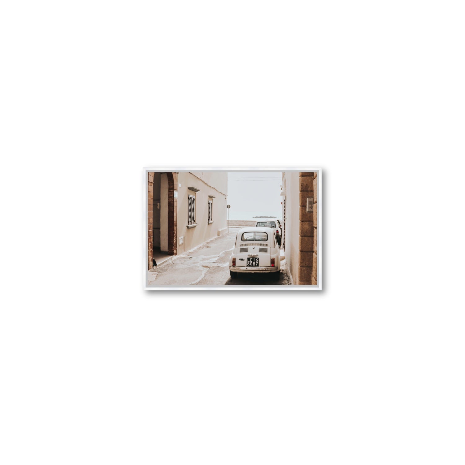 Bambini Lane Puglia Italian wall art Small fine art canvas in white float frame