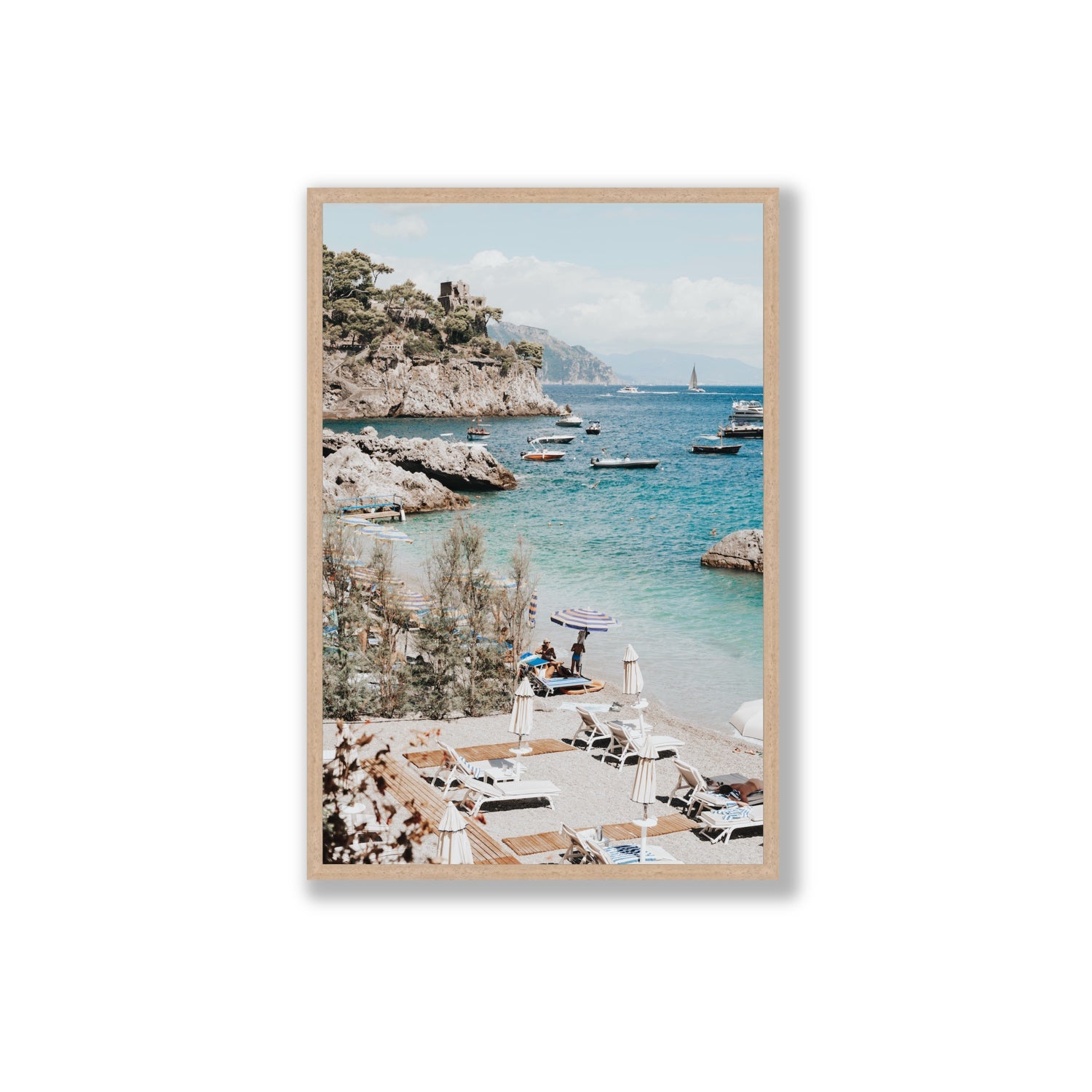 Sizzling Summer Days Amalfi coastal wall art Extra Large full-bleed fine art print in natural oak frame