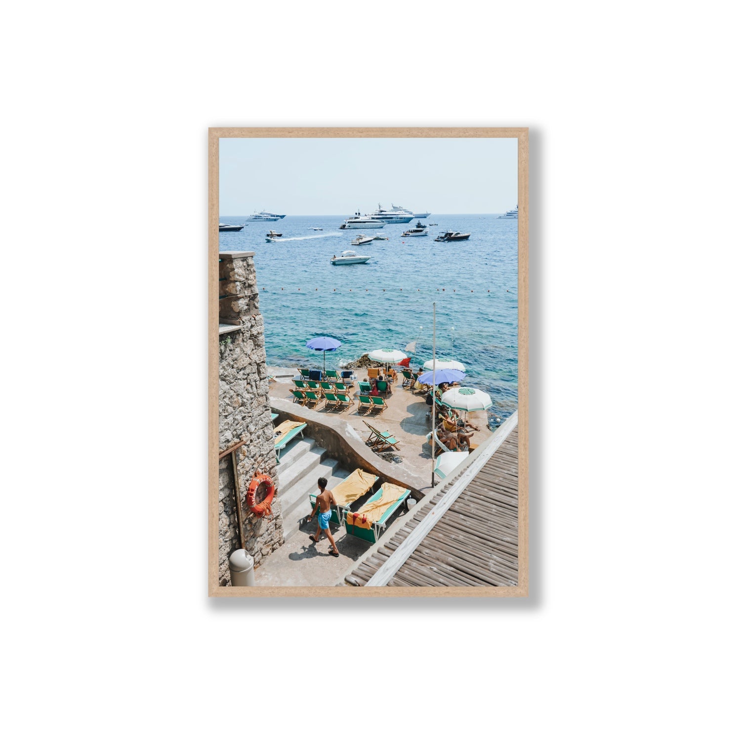 Canzone di Capri Capri Italian beach wall art Extra Large full-bleed fine art print in natural oak frame