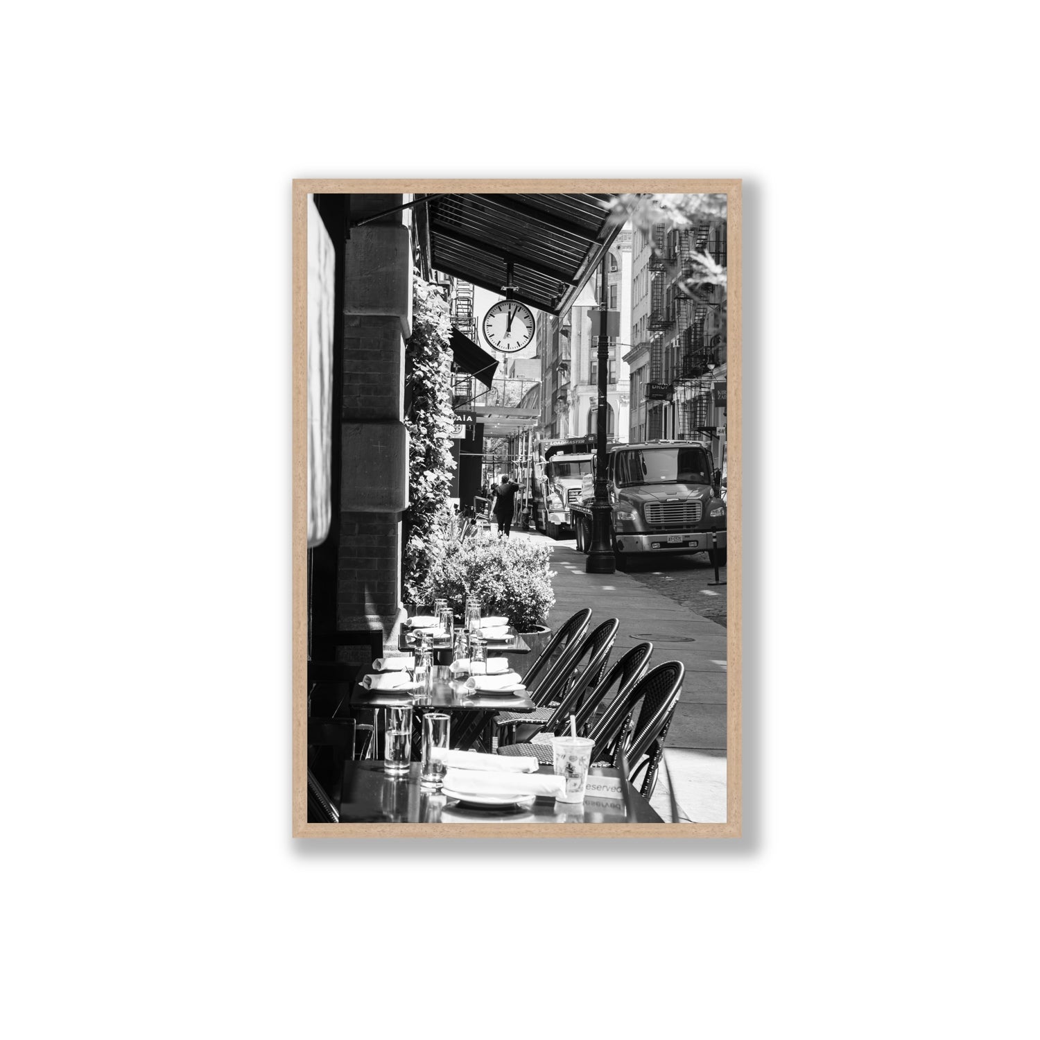 Mercer Street New York NYC Black & White wall art Extra Large full-bleed fine art print in natural oak frame