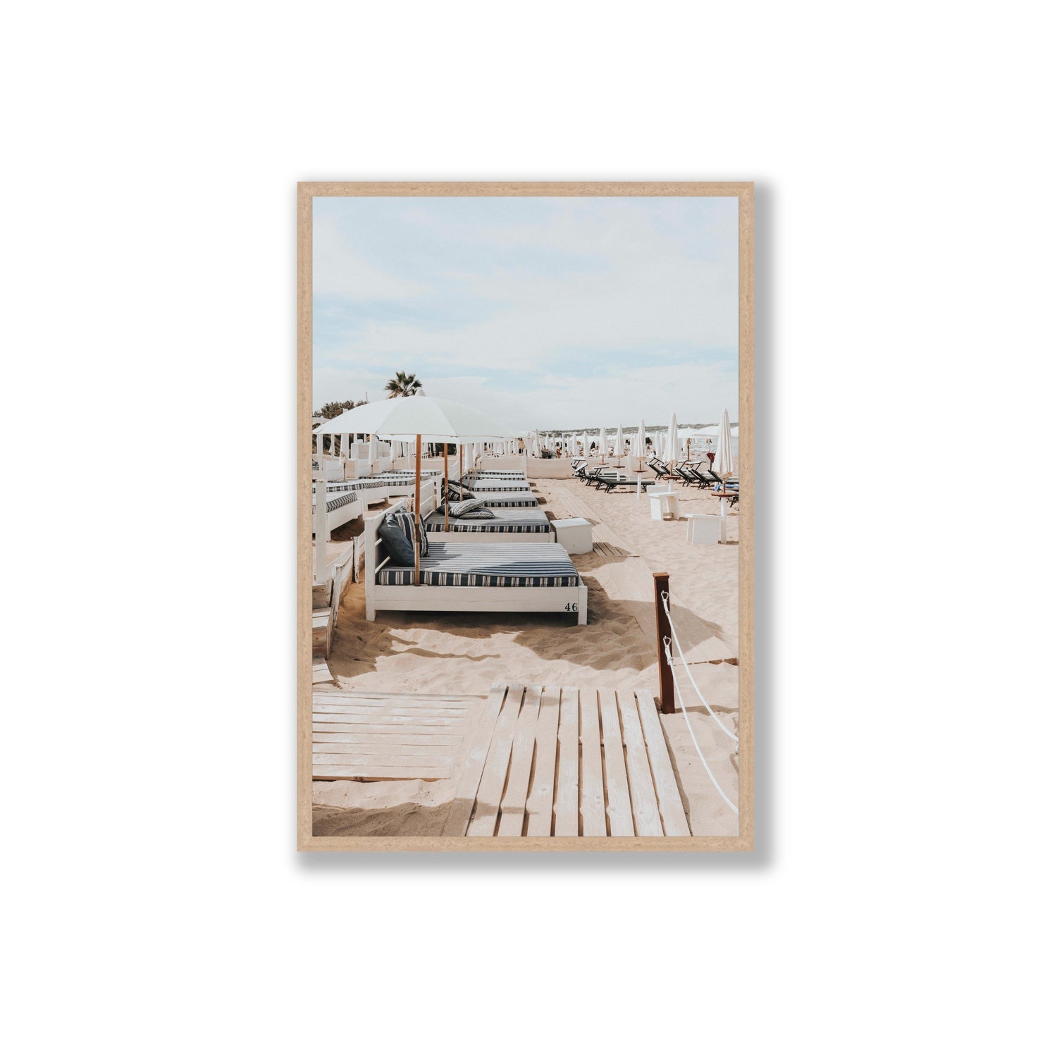 Coastal Repose Puglia beach Mediterranean fine art print Extra Large full-bleed fine art print in natural oak frame