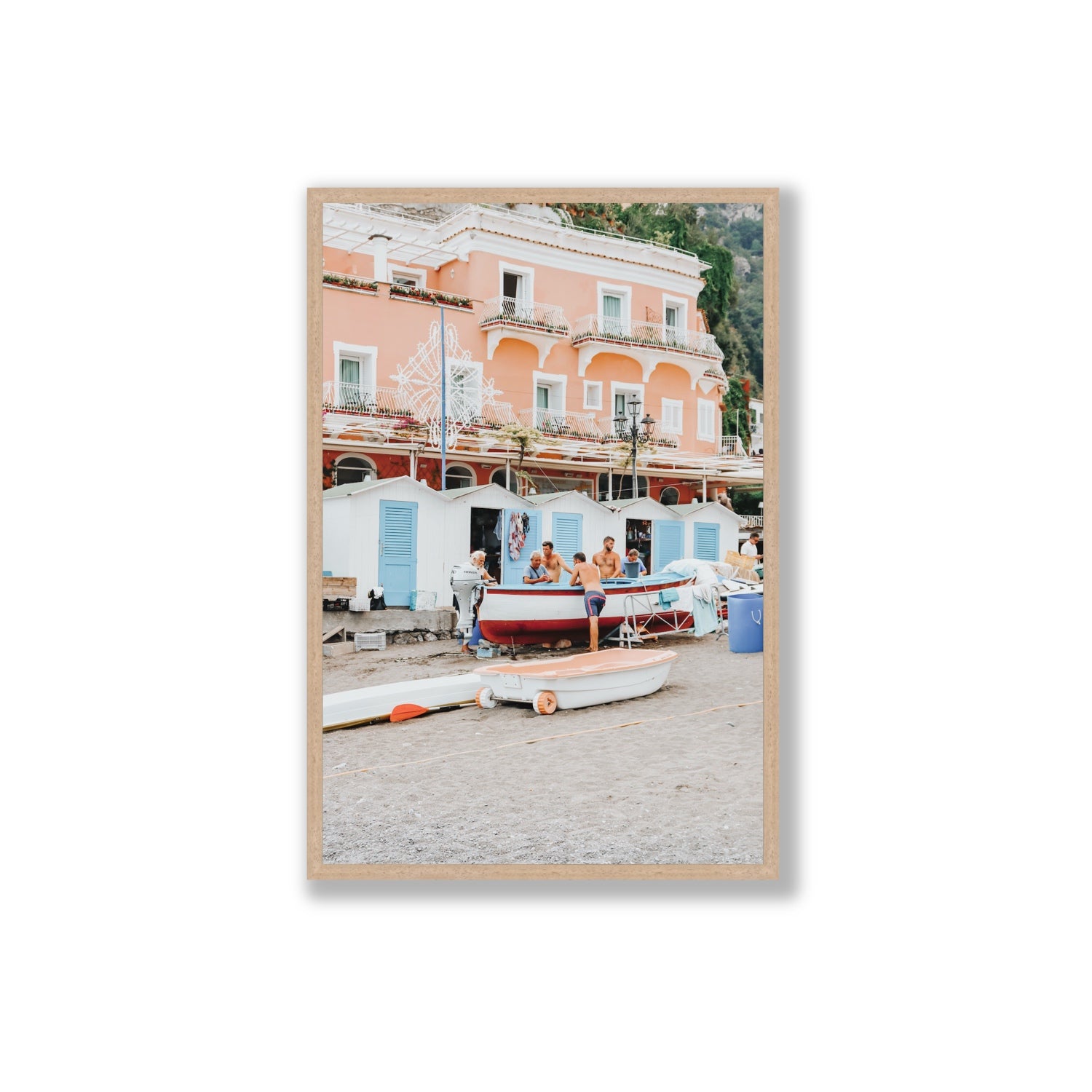 La Riunione della Mattina fine art print, Positano, Italy, Extra Large, Natural Oak Frame · Full Bleed, Fine Art Print