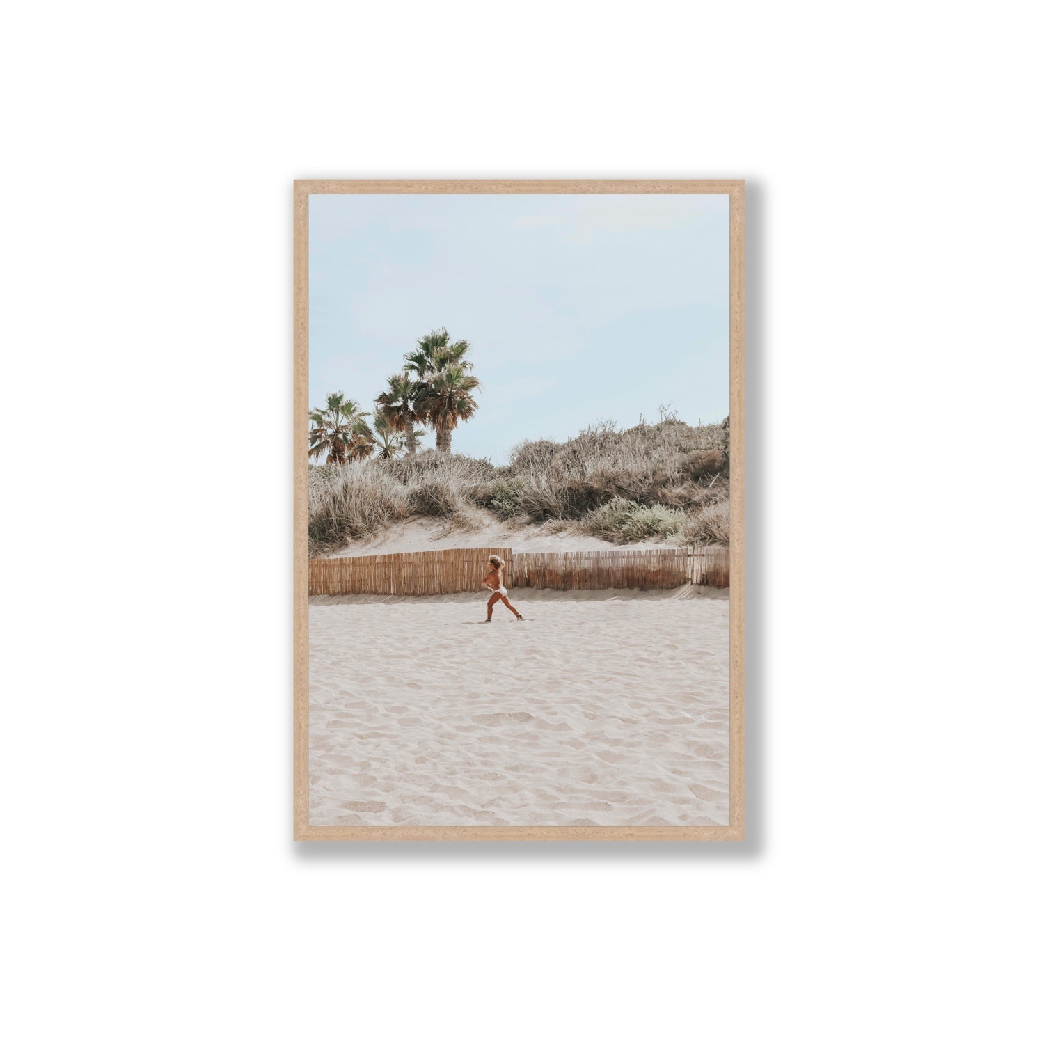 Joyful Sprint Puglia beach coastal fine art print Extra Large full-bleed fine art print in natural oak frame