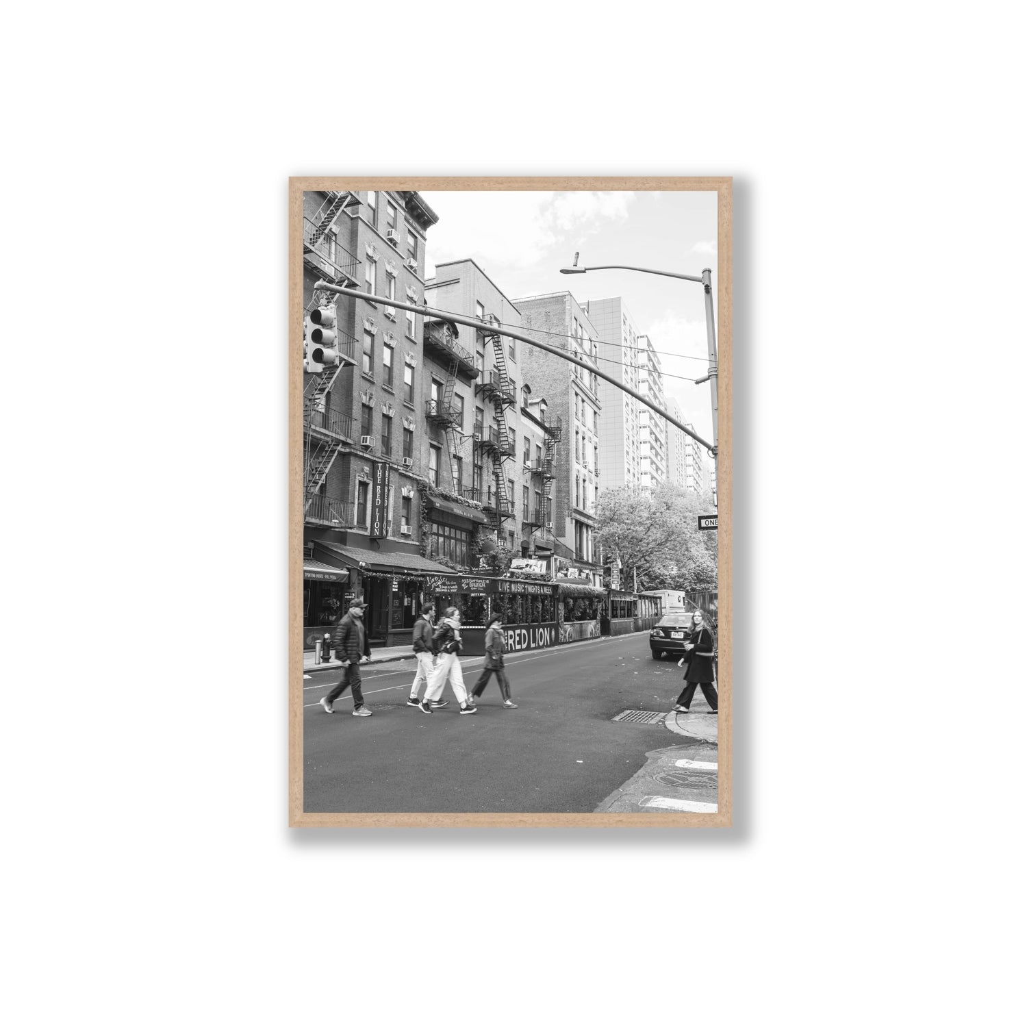 Spectral Streets New York NYC Black & White wall art Extra Large full-bleed fine art print in natural oak frame