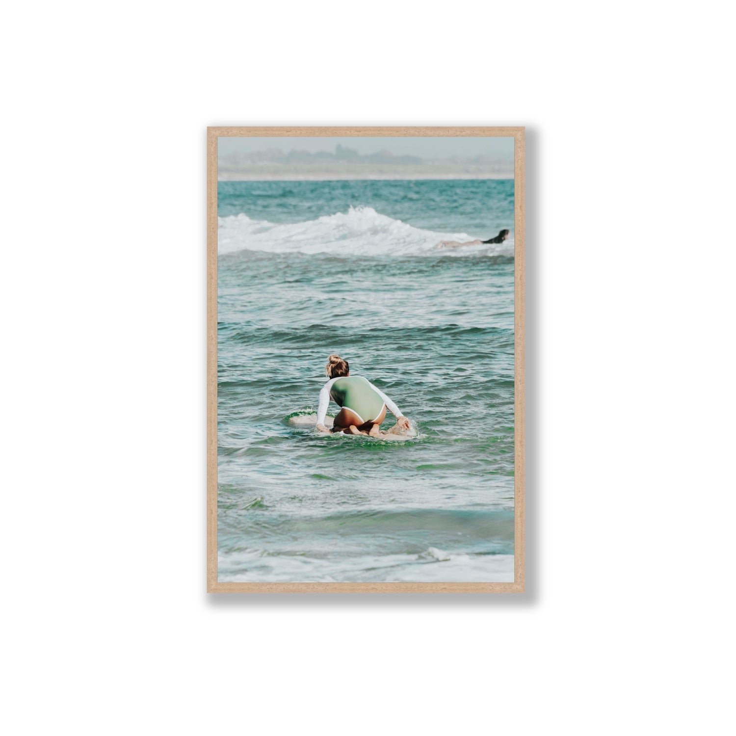 Quincy Byron Bay Surf coastal wall art Extra Large full-bleed fine art print in natural oak frame
