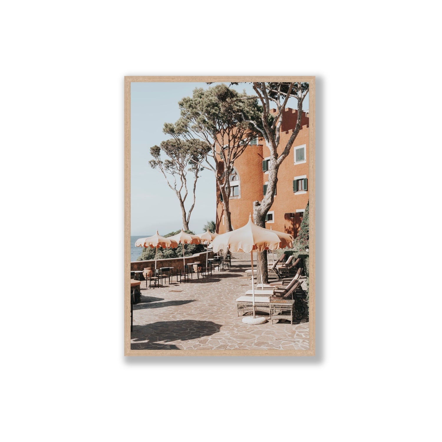 Mezzatorre Ischia Italian Mediterranean decor wall art Extra Large full-bleed fine art print in natural oak frame