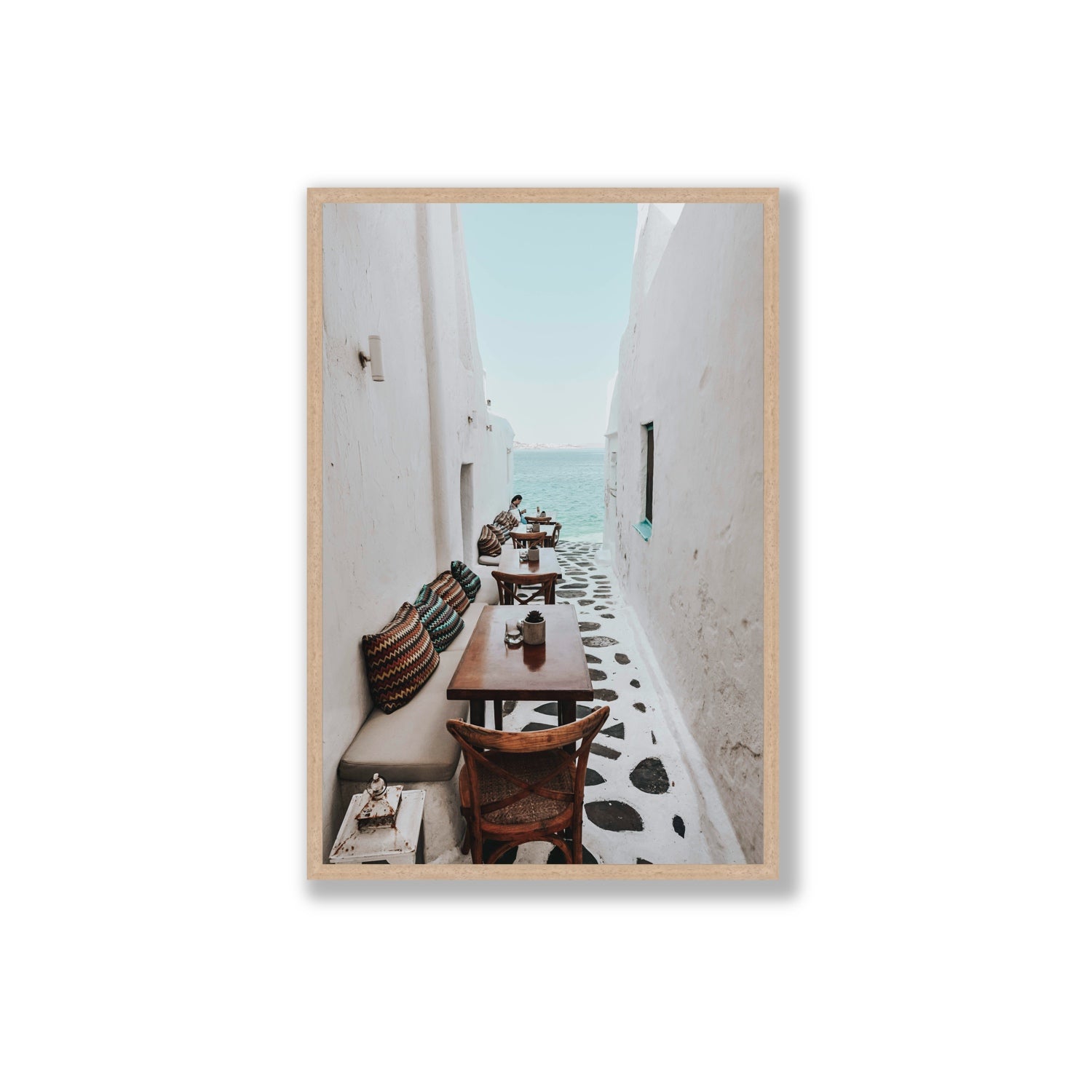 Trip Down Memory Lane fine art print, Mykonos, Greece, Extra Large, Natural Oak Frame · Full Bleed, Fine Art Print