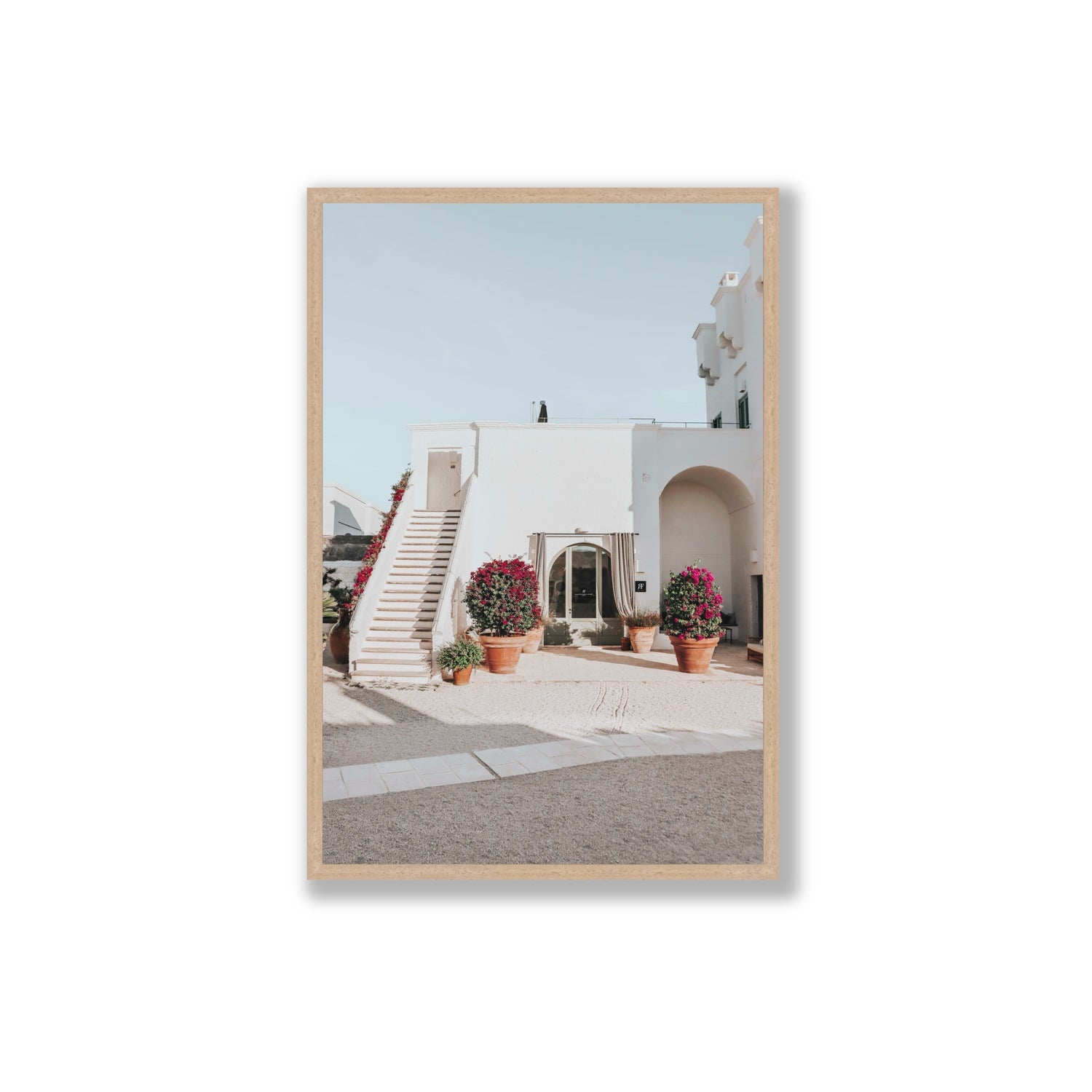 Scala Fiorita Puglia Mediterranean wall art Extra Large full-bleed fine art print in natural oak frame