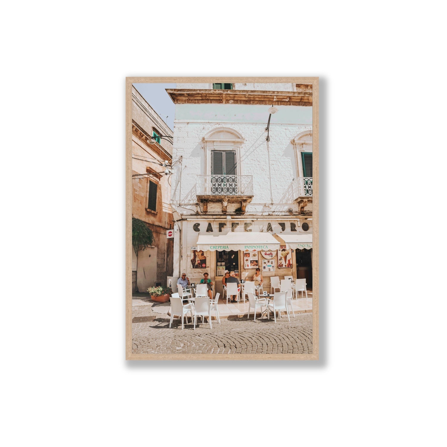 Cafe Ostuni Puglia Café Ostuni Italian wall art Extra Large full-bleed fine art print in natural oak frame