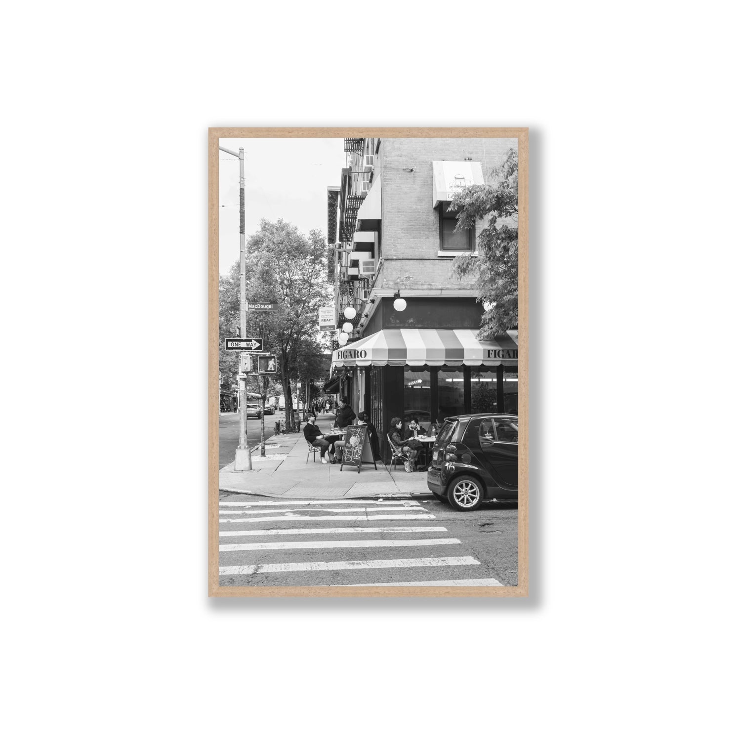 Figaro New York NYC Black & White wall art Extra Large full-bleed fine art print in natural oak frame